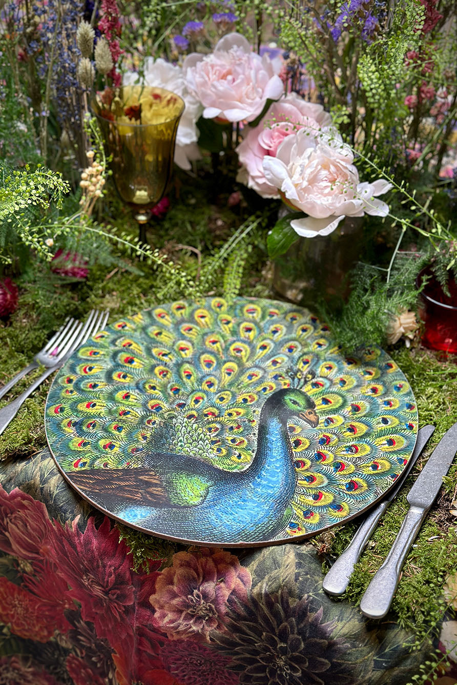 S&B x John Derian 'Peacock' Round Cork-Backed Placemat, 34cm