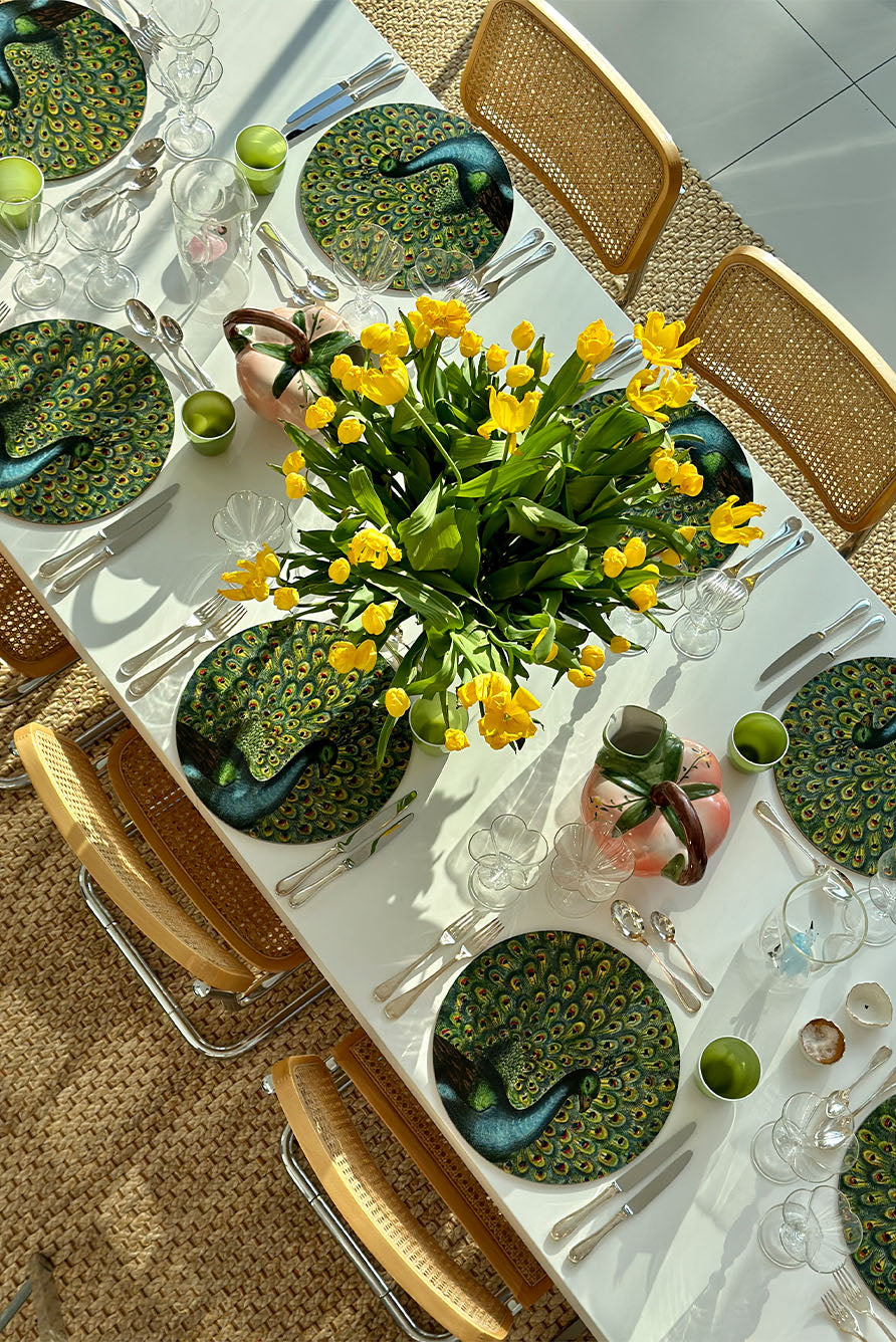 S&B x John Derian 'Peacock' Round Cork-Backed Placemat, 34cm