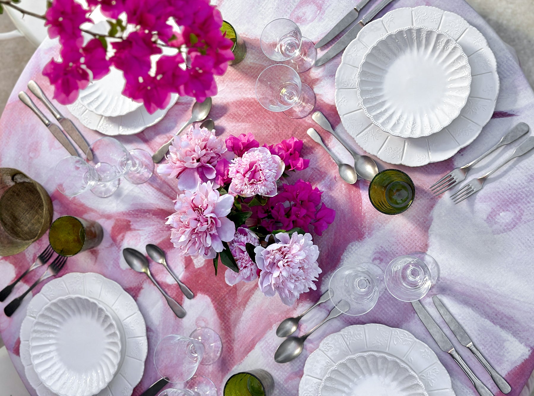 Pink Painted 'Peony' Linen Tablecloth, 260cm