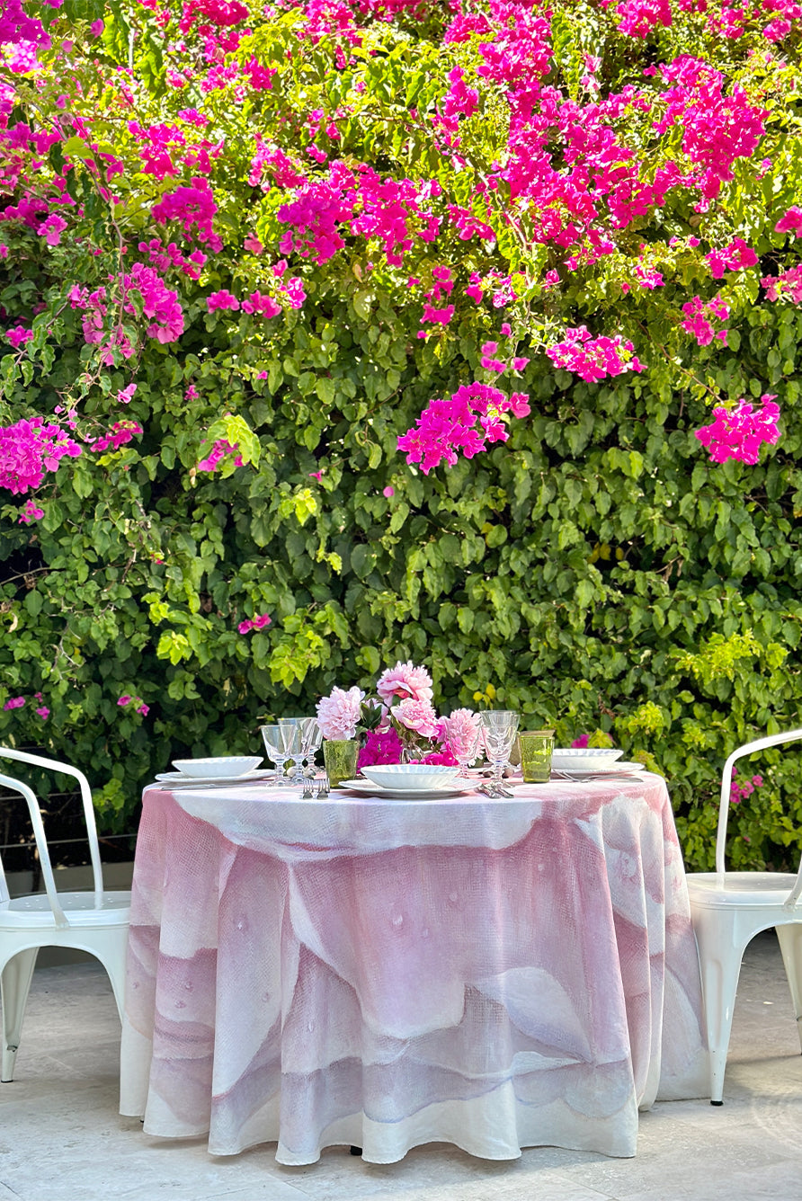 Pink Painted 'Peony' Linen Tablecloth, 260cm