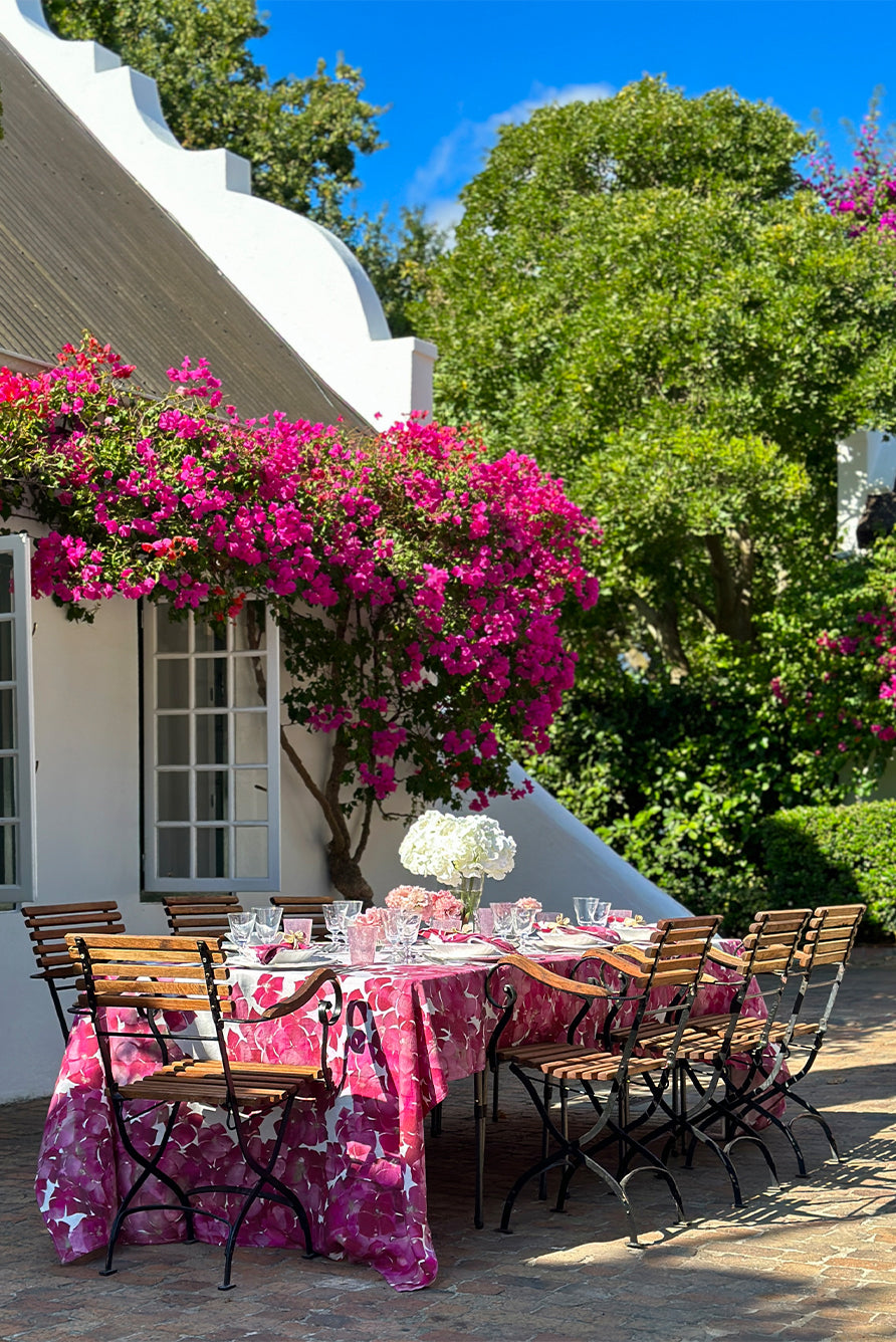 'Hydrangea' Linen Tablecloth in Pink