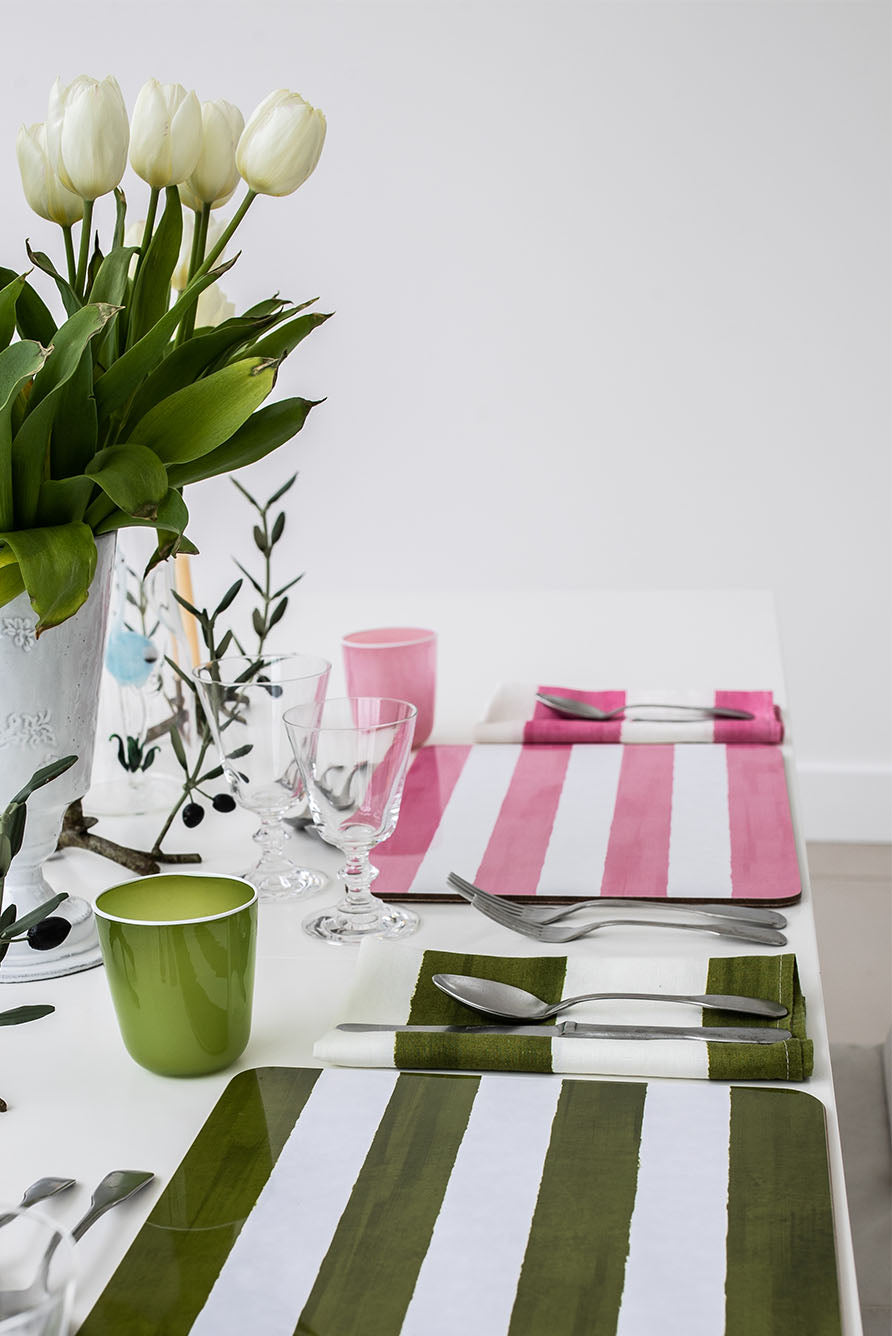 'Stripe' Cork-Backed Placemat in Rose Pink, 29 x 38cm