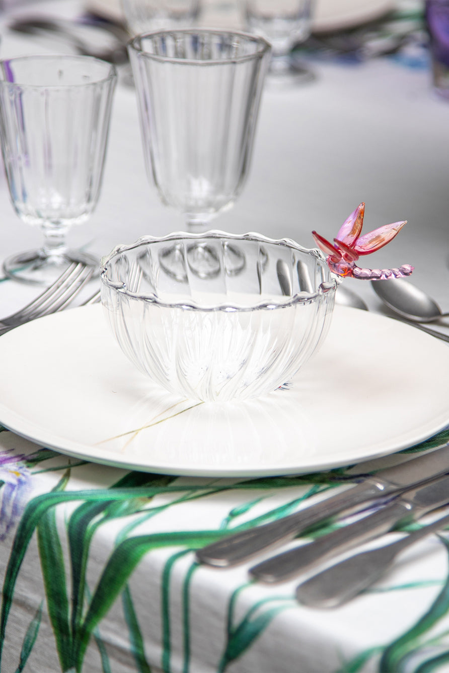 S&B Exclusive Handblown Glass Dragonfly Bowl in Pink