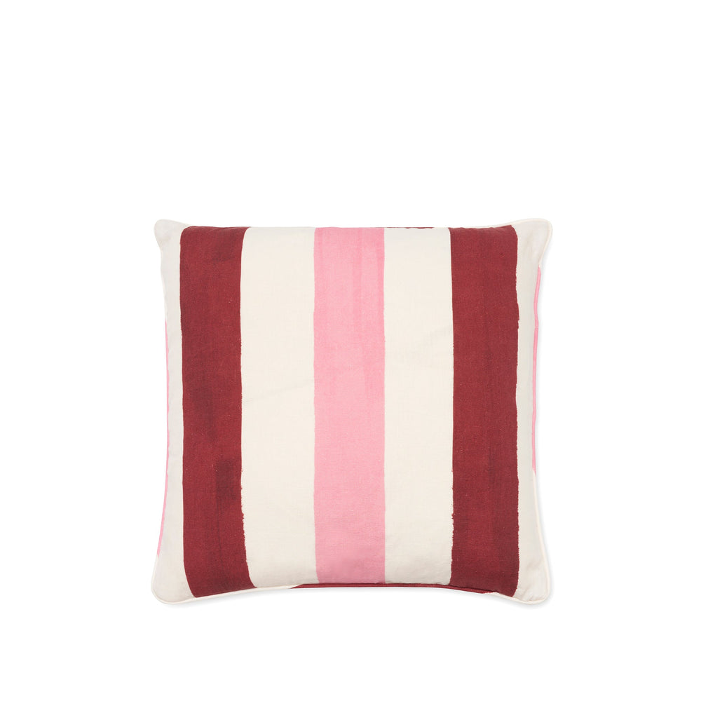 S&B Dual 'Stripe' Raspberry & Rose Pink Linen Cushion, 50x50cm