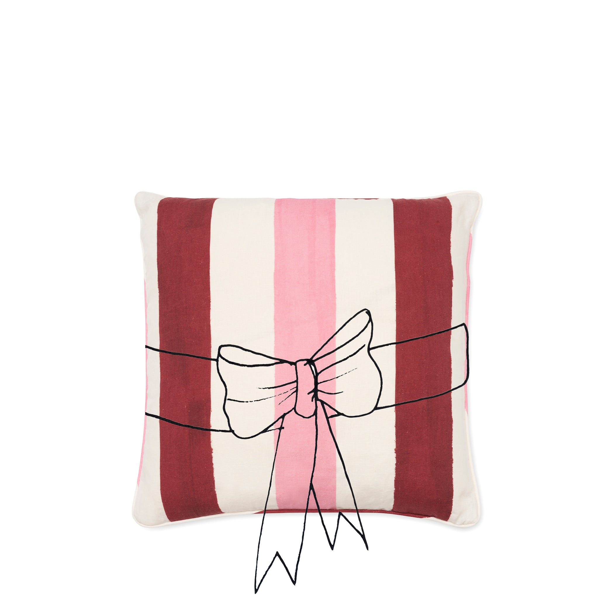 S&B Dual 'Stripe' Raspberry & Rose Pink Linen Cushion, 50x50cm