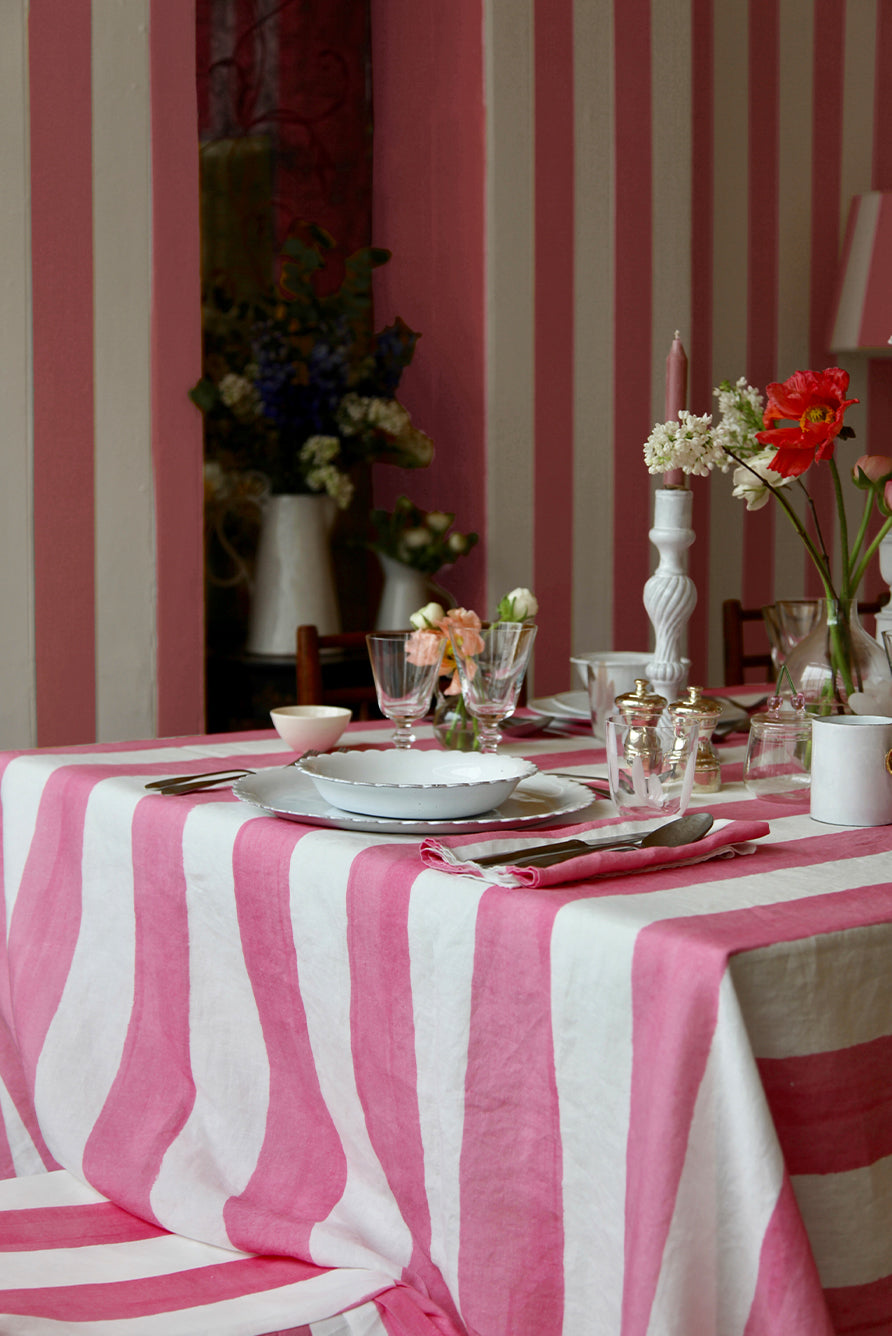 Stripe Linen Napkin in Pink & White, 50x50cm