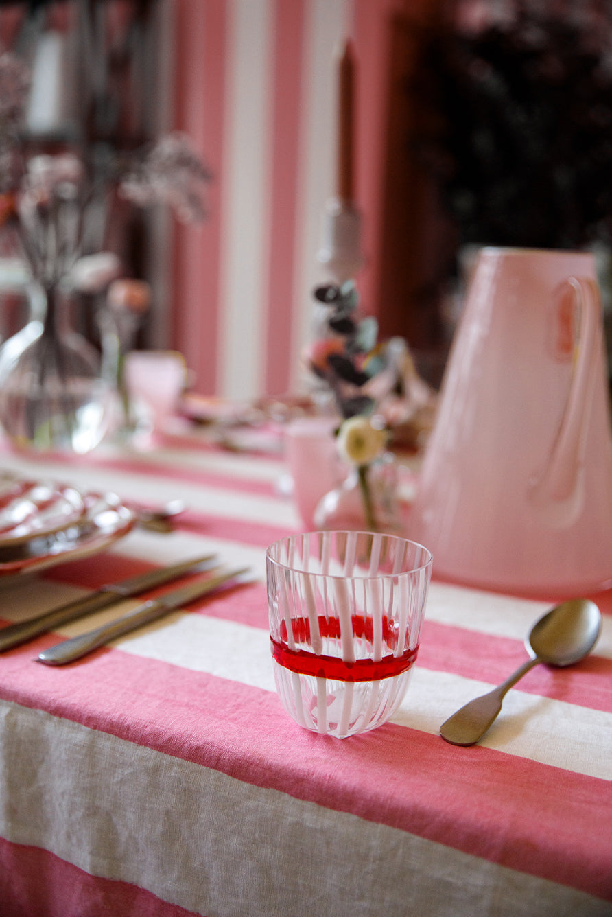 'Stripe' Linen Tablecloth in White & Pink