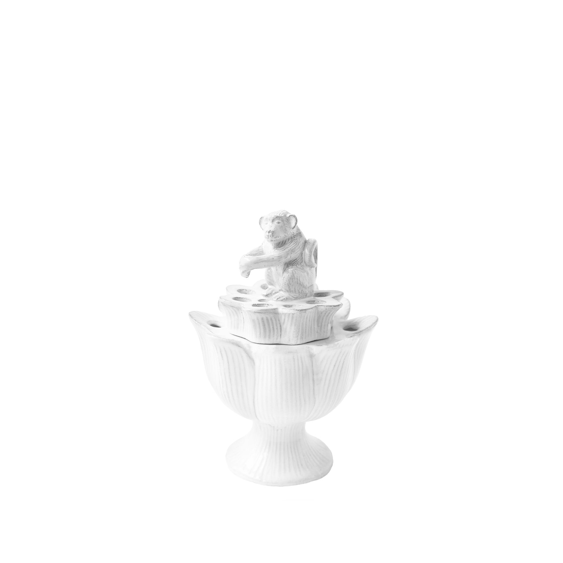 White Ceramic Pique Flower Holder With A Monkey by Astier de Villatte, 17cm