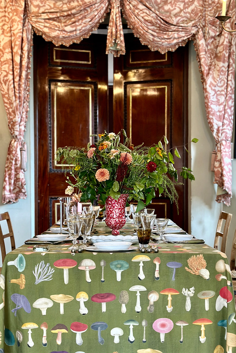 S&B x John Derian Green 'Fungi' Linen Napkin, 50x50cm