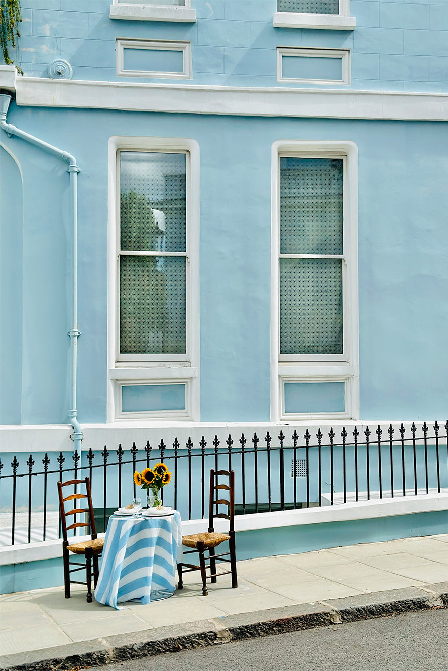 'Stripe' Round Occasional Linen Tablecloth in Pale Blue, 165cm