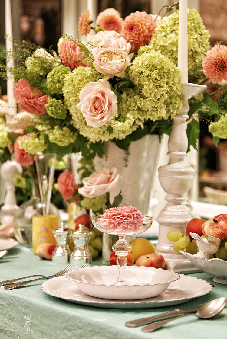 'S&Bee Falling Flower' Linen Napkin in Celadon Blue, 50x50cm