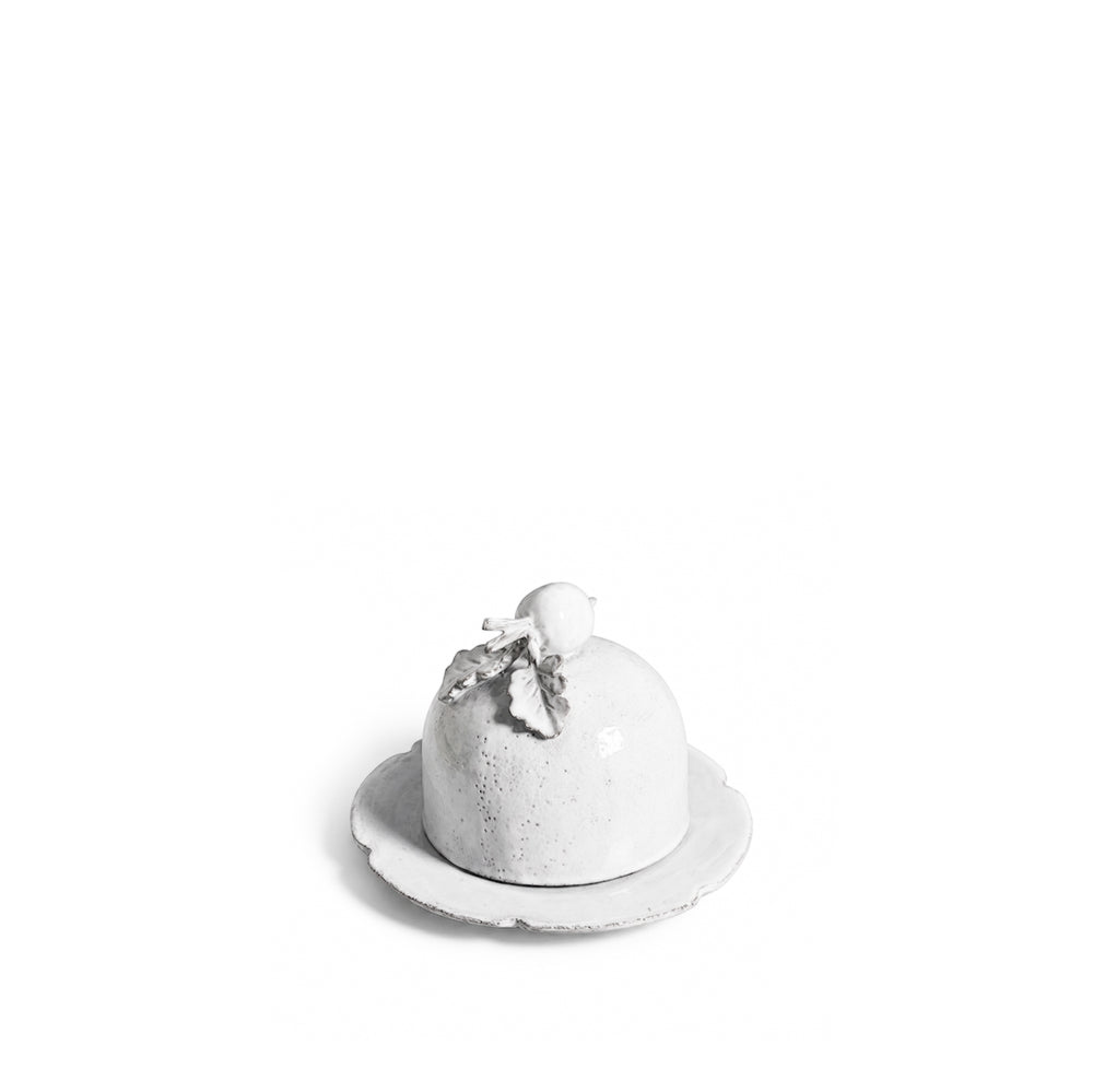 White Ceramic Radish Small Round Butter Dish by Astier de Villatte, 11.5cm