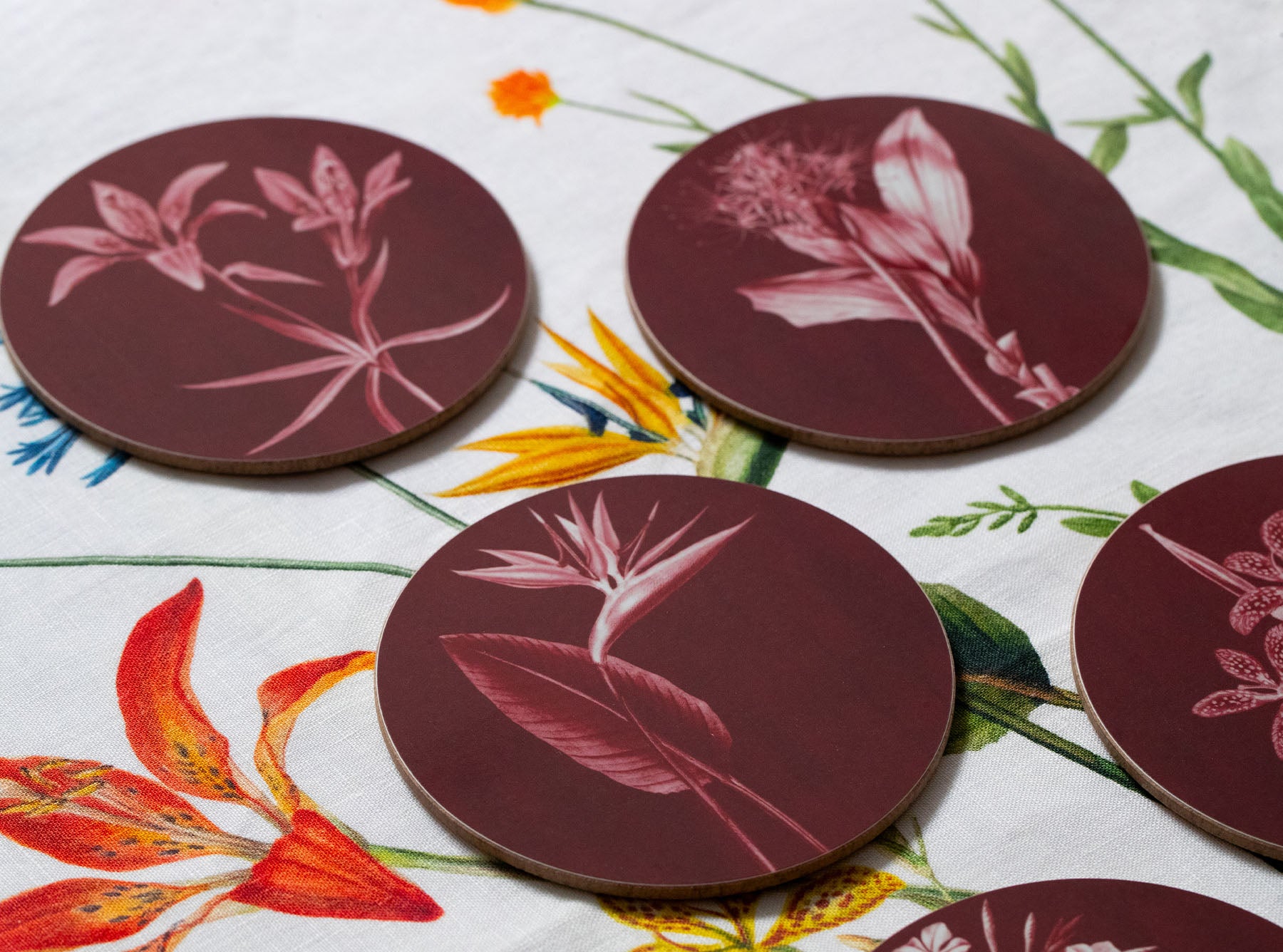 Set of Six African Flower Cork-Backed Coasters