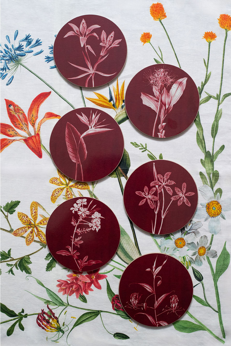 Set of Six African Flower Cork-Backed Coasters