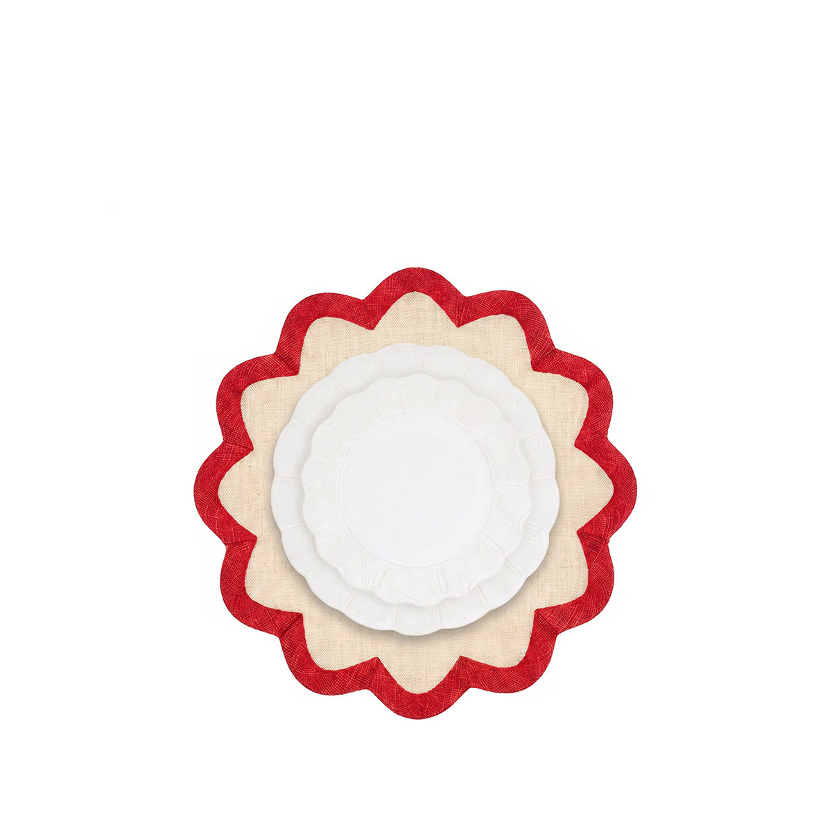 Scallop Border Sinamay Placemat in Red, 40cm