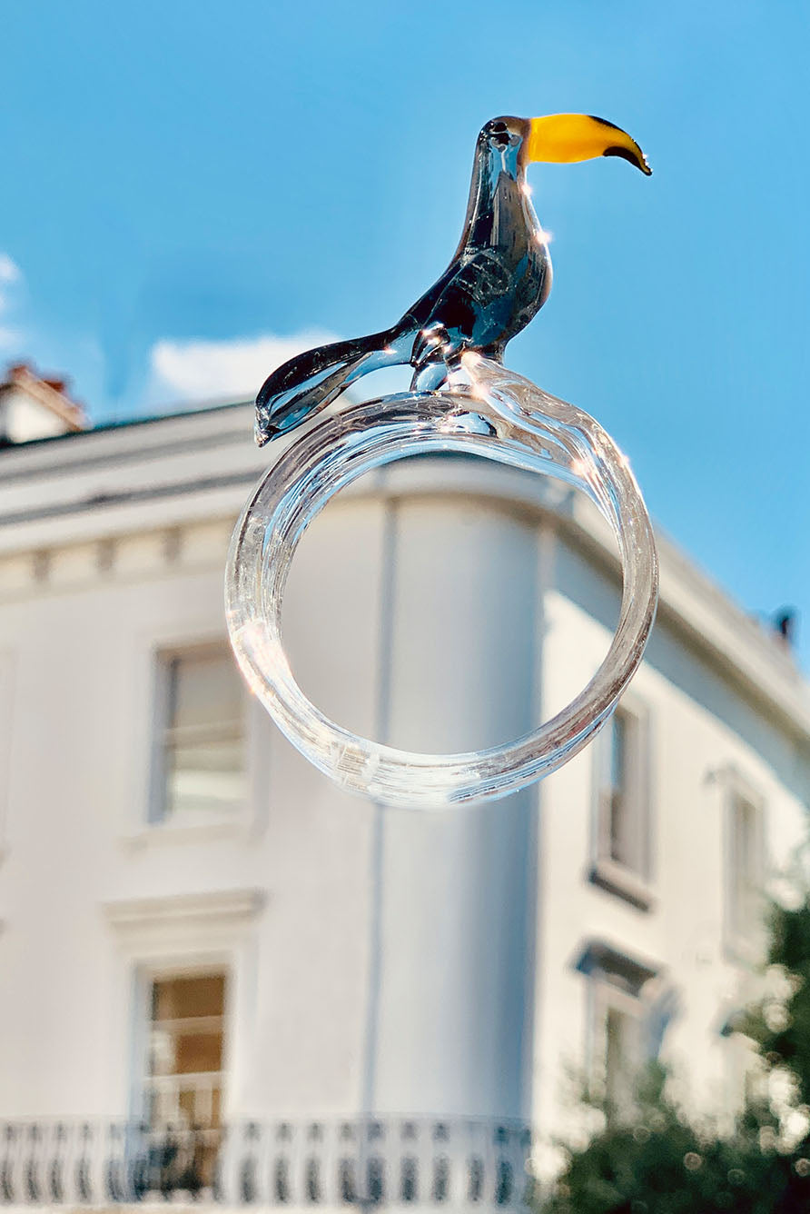 Handblown Glass Tropical Bird Napkin Ring in Red