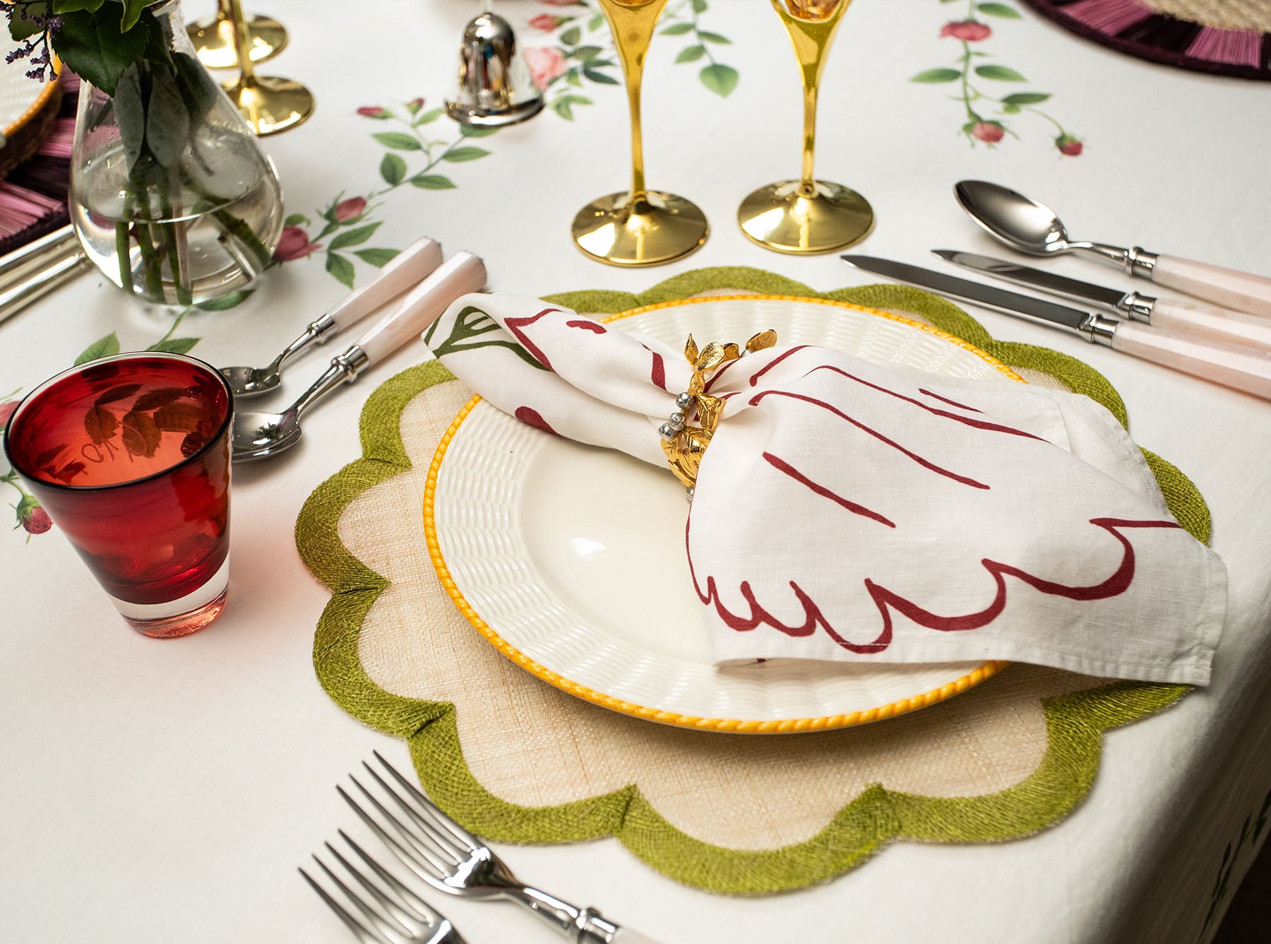 'Red Doves' Linen Napkin, 50x50cm