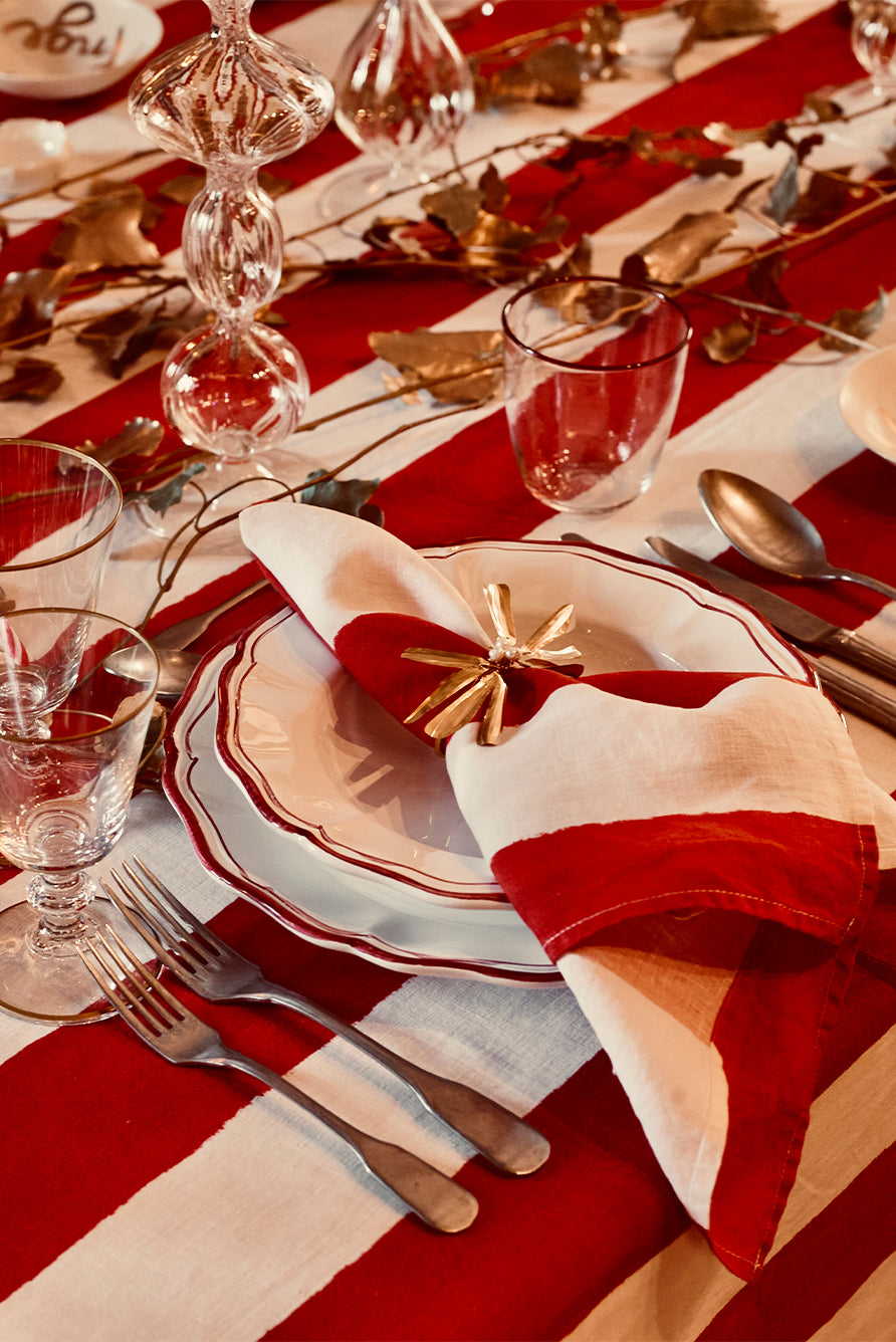 Stripe Linen Napkin in Red & White, 50x50cm