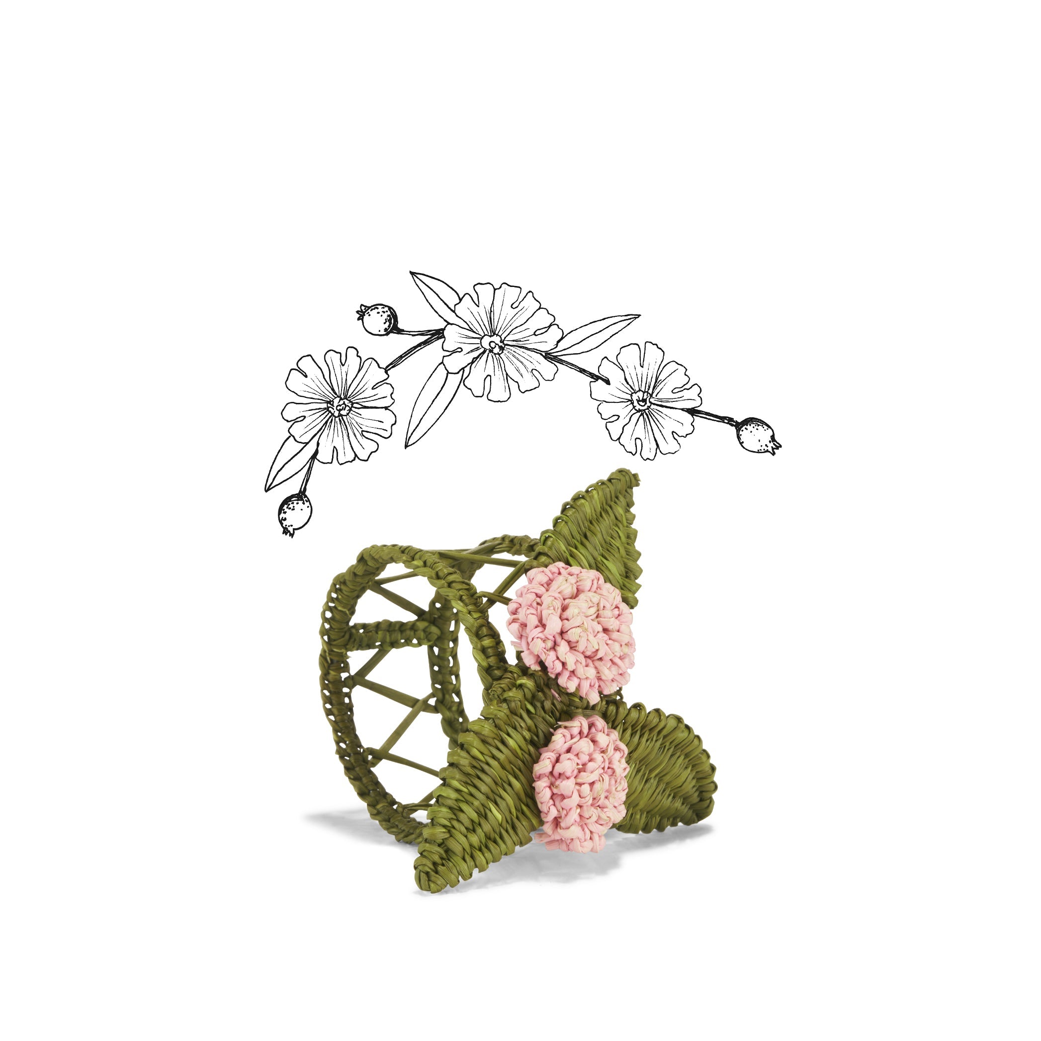 Handwoven Roses Napkin Ring in Pink and Olive Green