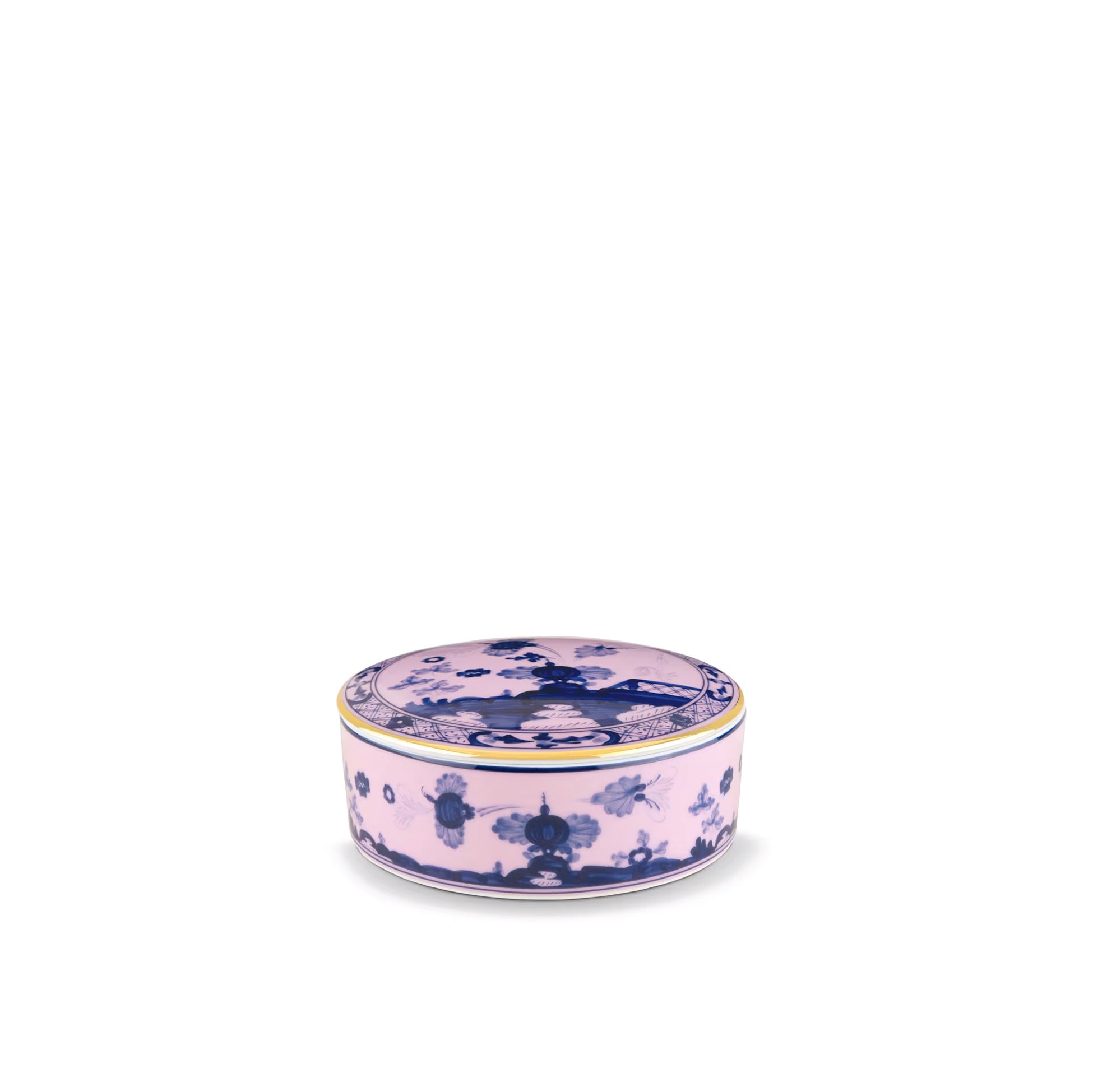 Oriente Italiano 'Azalea' Round Trinket Box with Cover in Pink & Blue, 13cm