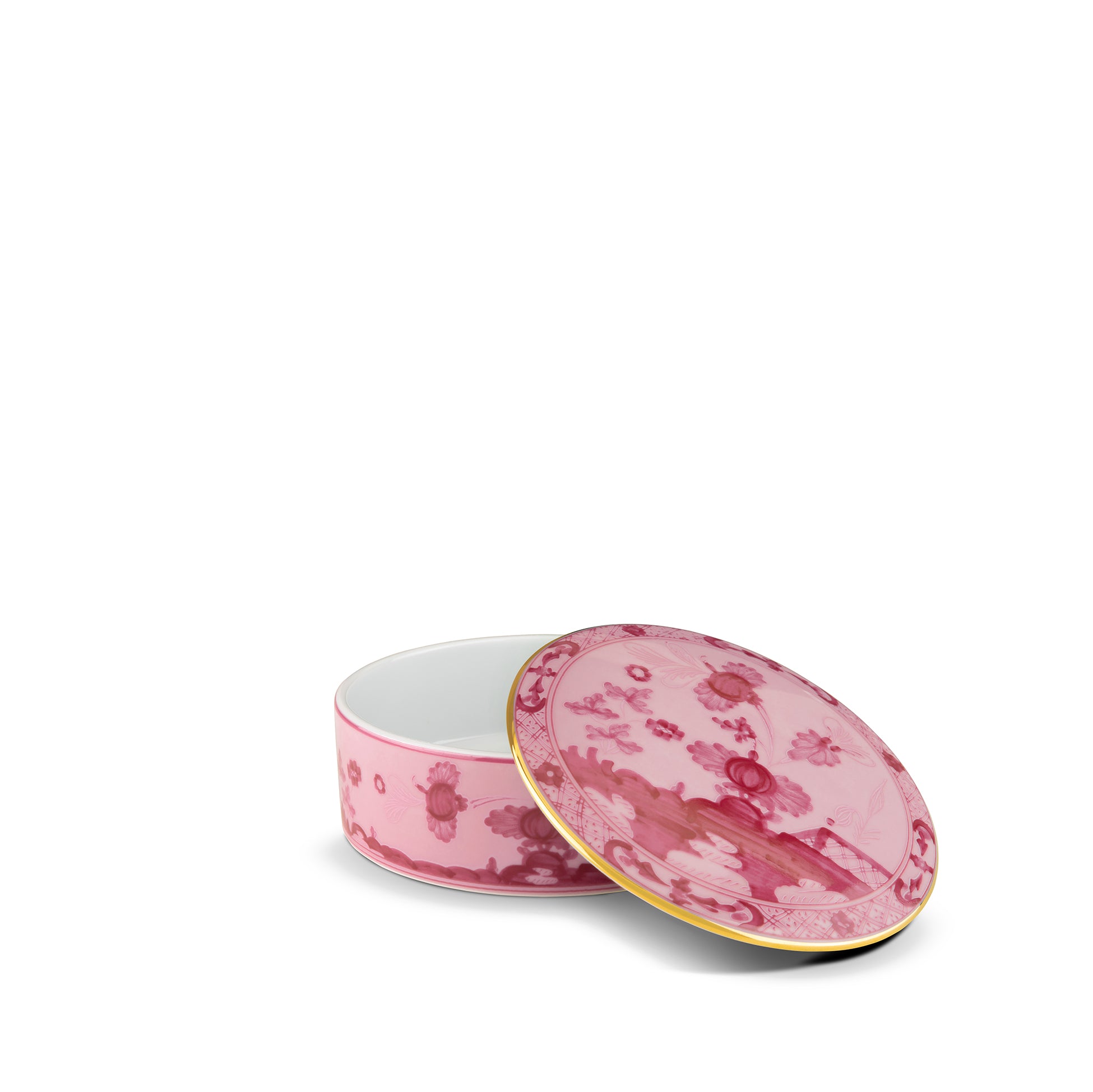 Ginori 1735 Oriente Italiano Pink Gold Rim Round Box with Cover, 13cm