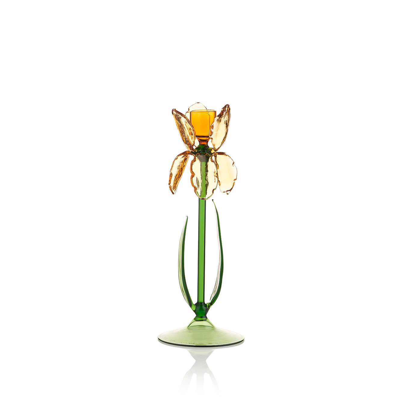 S&B Exclusive Handblown Murano Iris Candlestick in Amber, 27cm