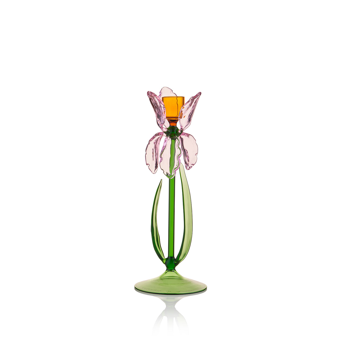 S&B Exclusive Handblown Murano Iris Candlestick in Pink, 27cm