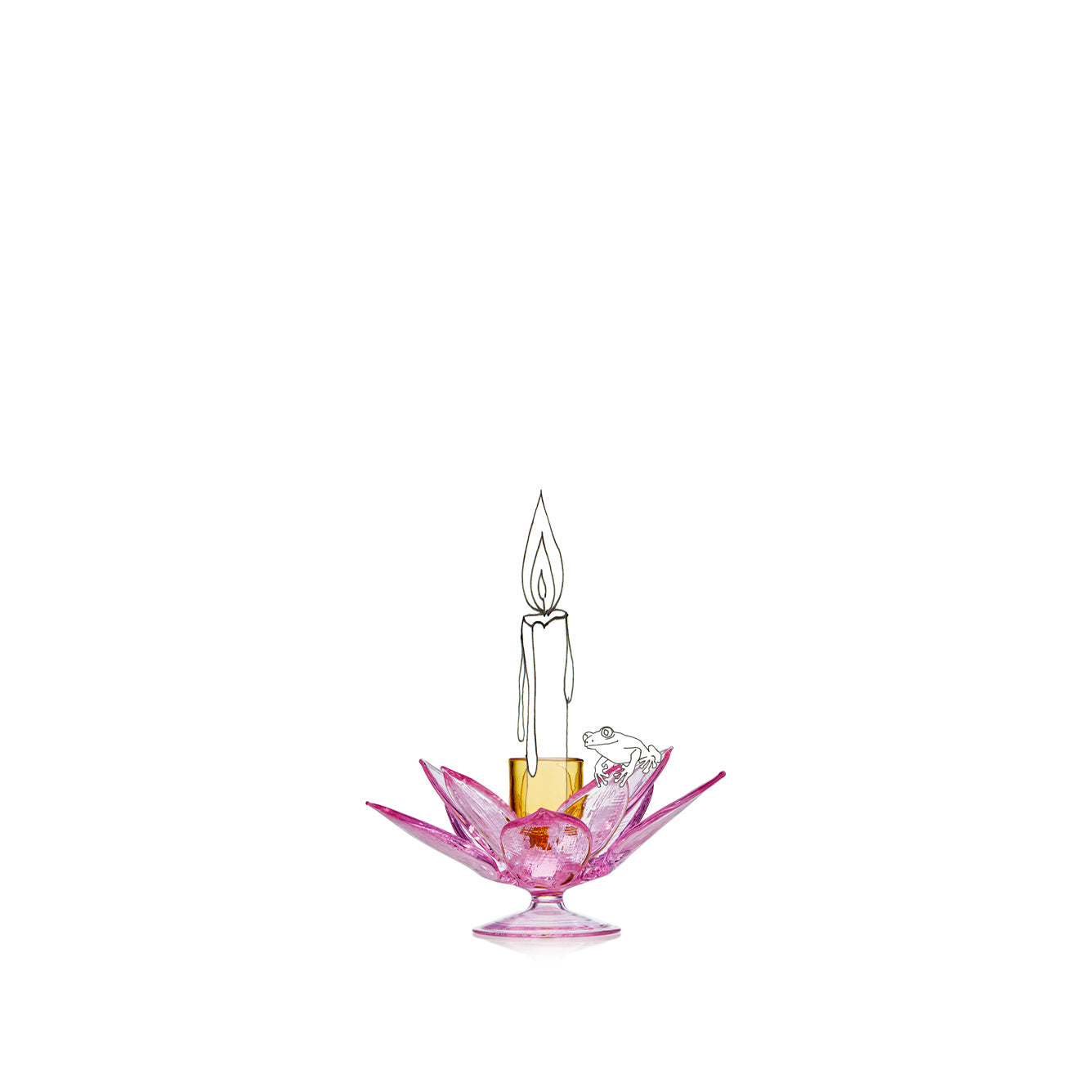 S&B x Casarialto: Handblown Murano Lotus Flower Candle Holder in Pink, 16cm