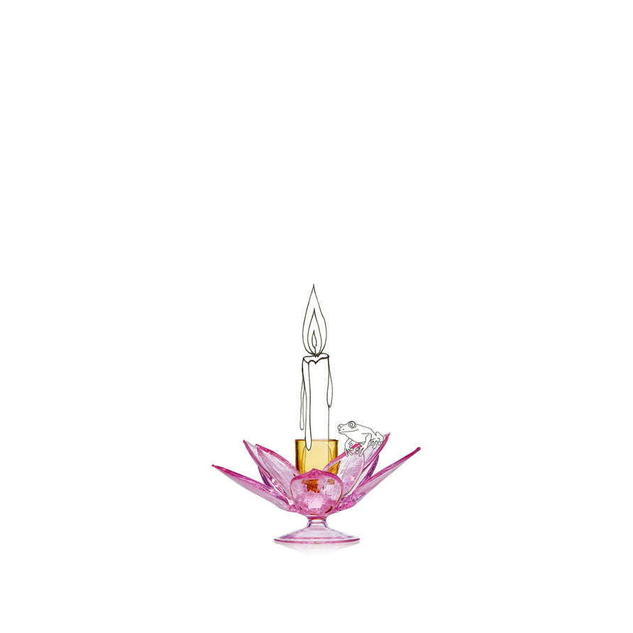 S&B x Casarialto: Handblown Murano Lotus Flower Candle Holder in Pink, 16cm