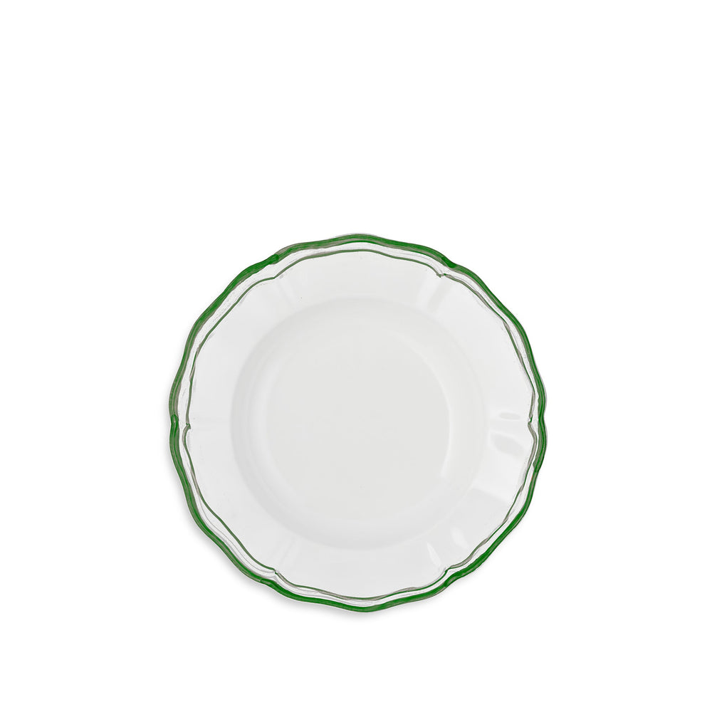 Scalloped Soup Plate With Olive Green Double Rim, 25cm
