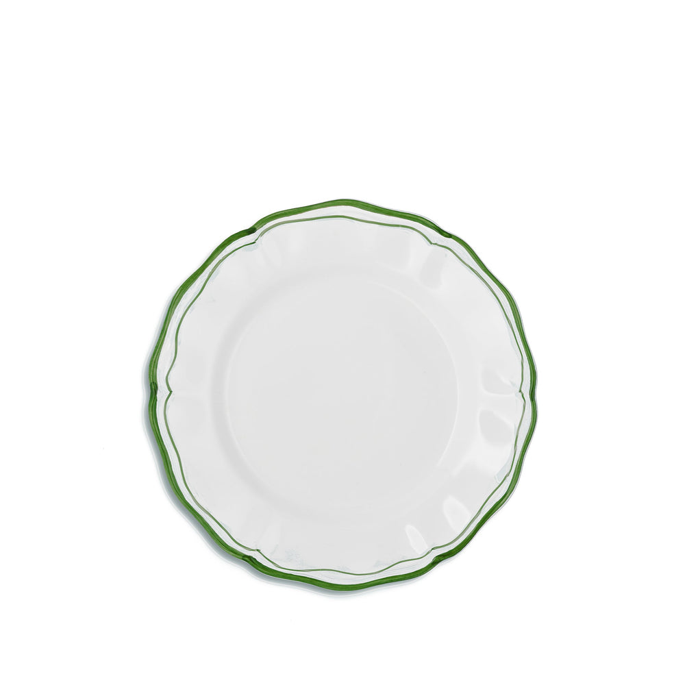 Scalloped Dinner Plate With Olive Green Double Rim, 28cm