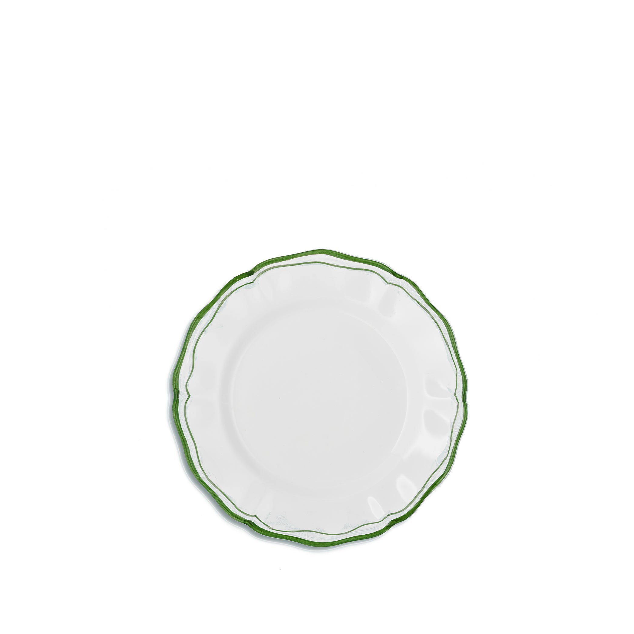 Scalloped Side Plate With Olive Green Double Rim, 21cm