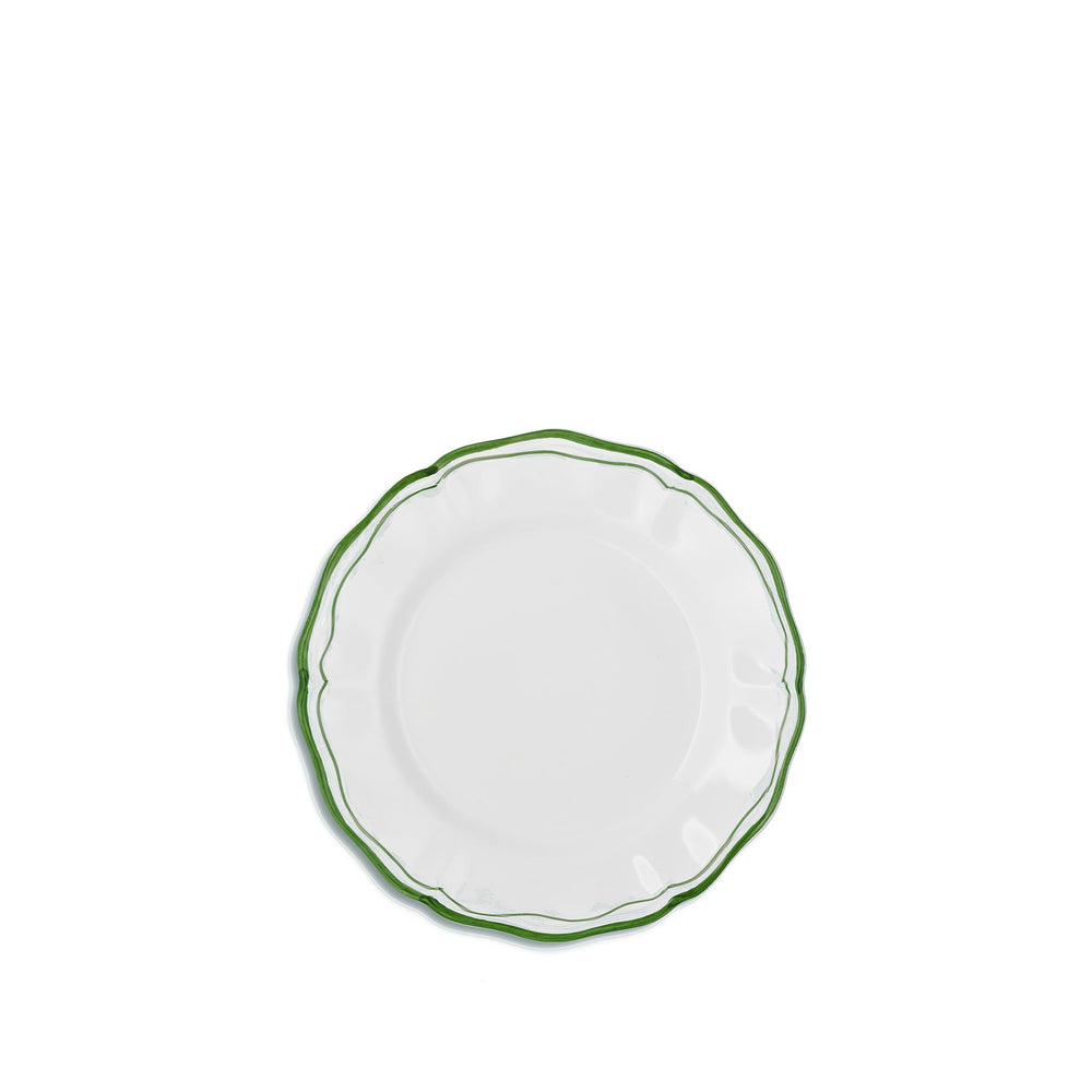 Scalloped Side Plate With Olive Green Double Rim, 21cm