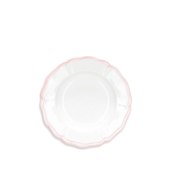 Scalloped Soup Plate With Pink Double Rim, 25cm