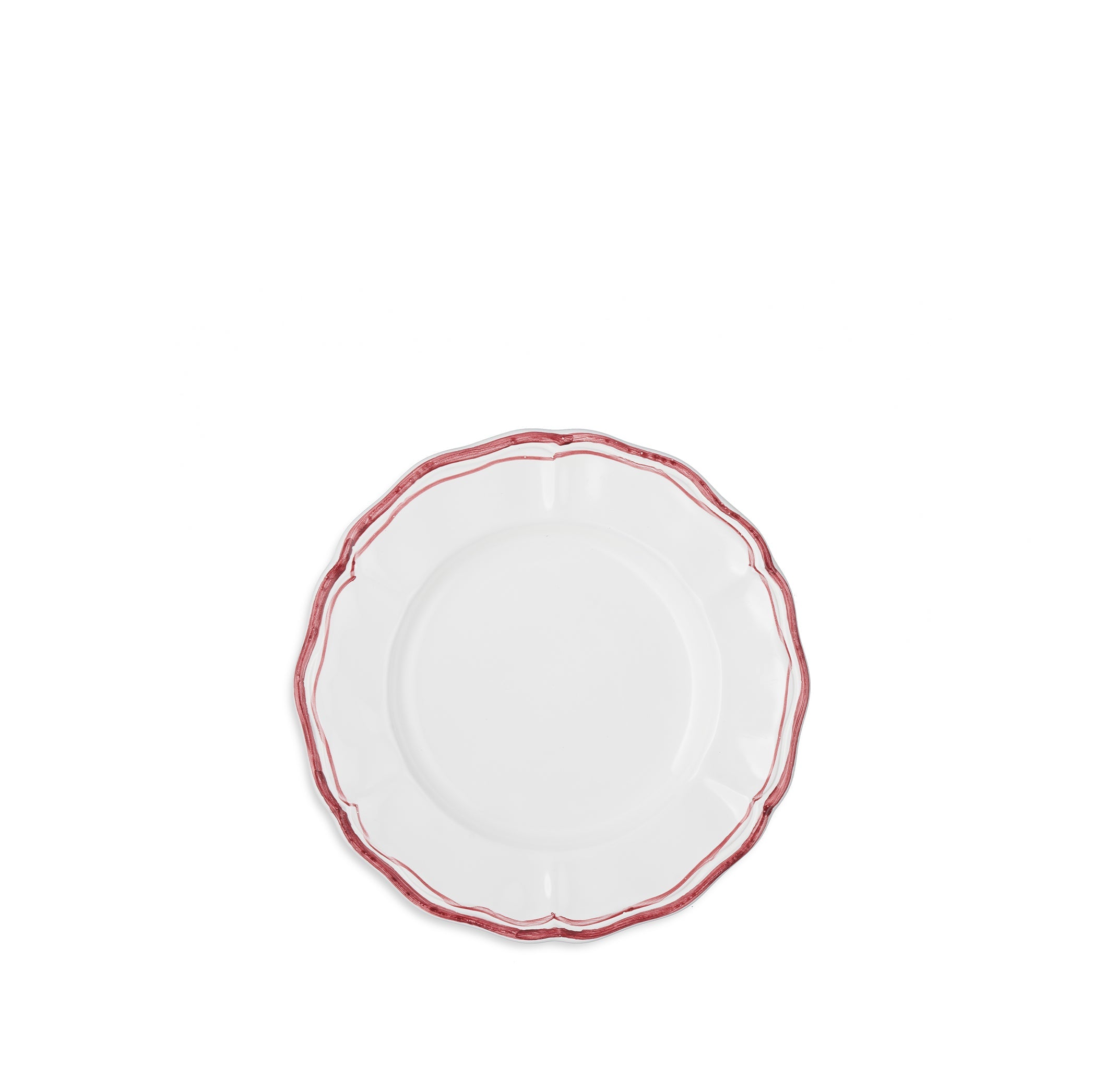 Scalloped Side Plate With Red Double Rim, 21cm