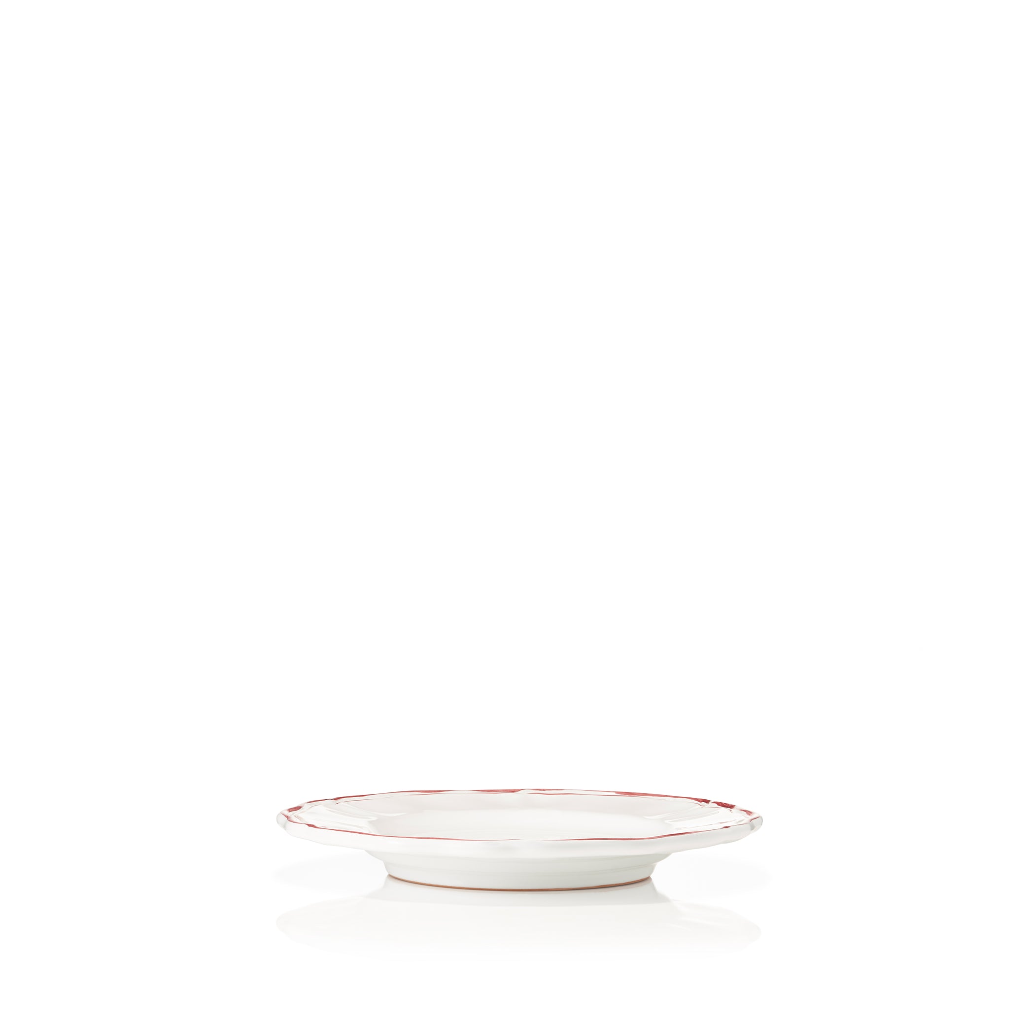 Scalloped Side Plate With Red Double Rim, 21cm