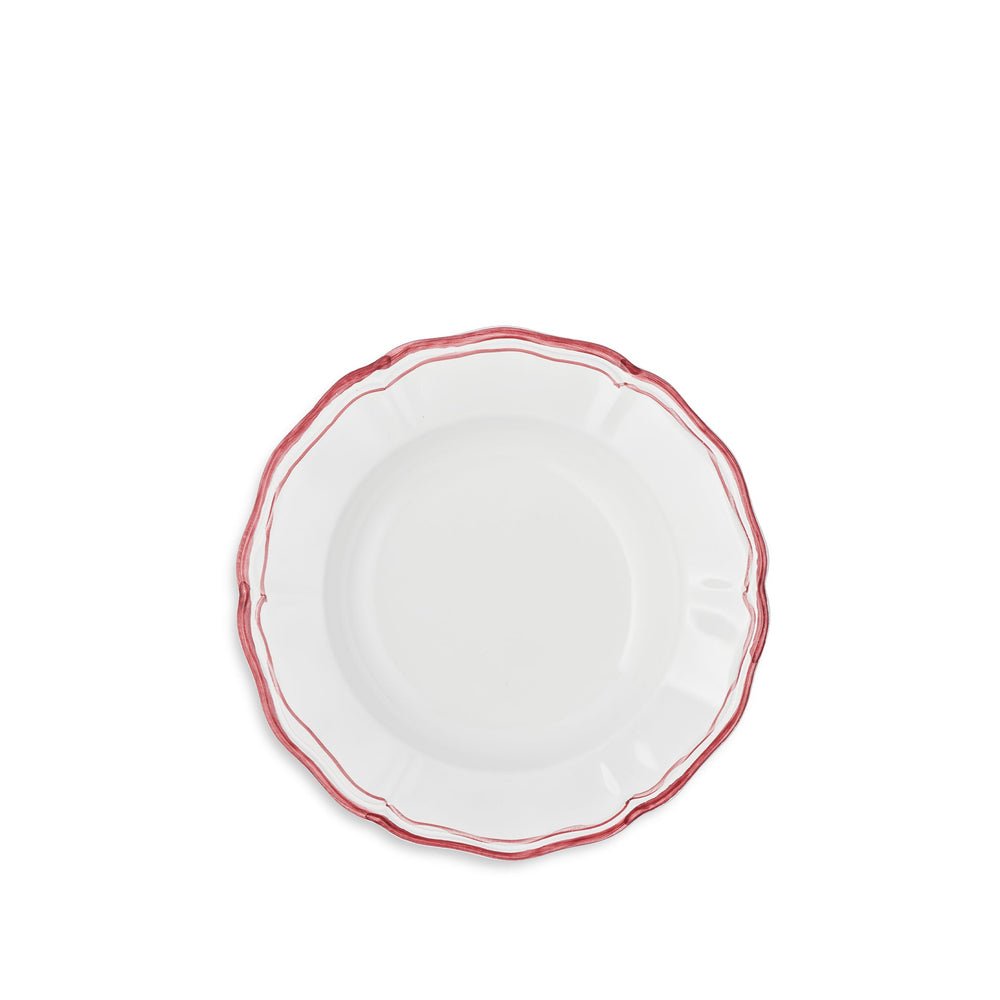 Scalloped Soup Plate With Red Double Rim, 25cm