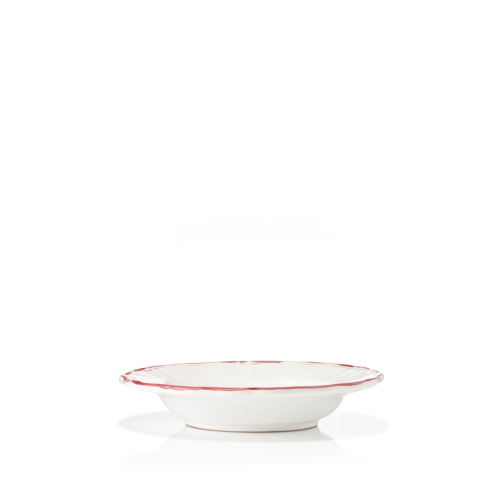 Scalloped Soup Plate With Red Double Rim, 25cm