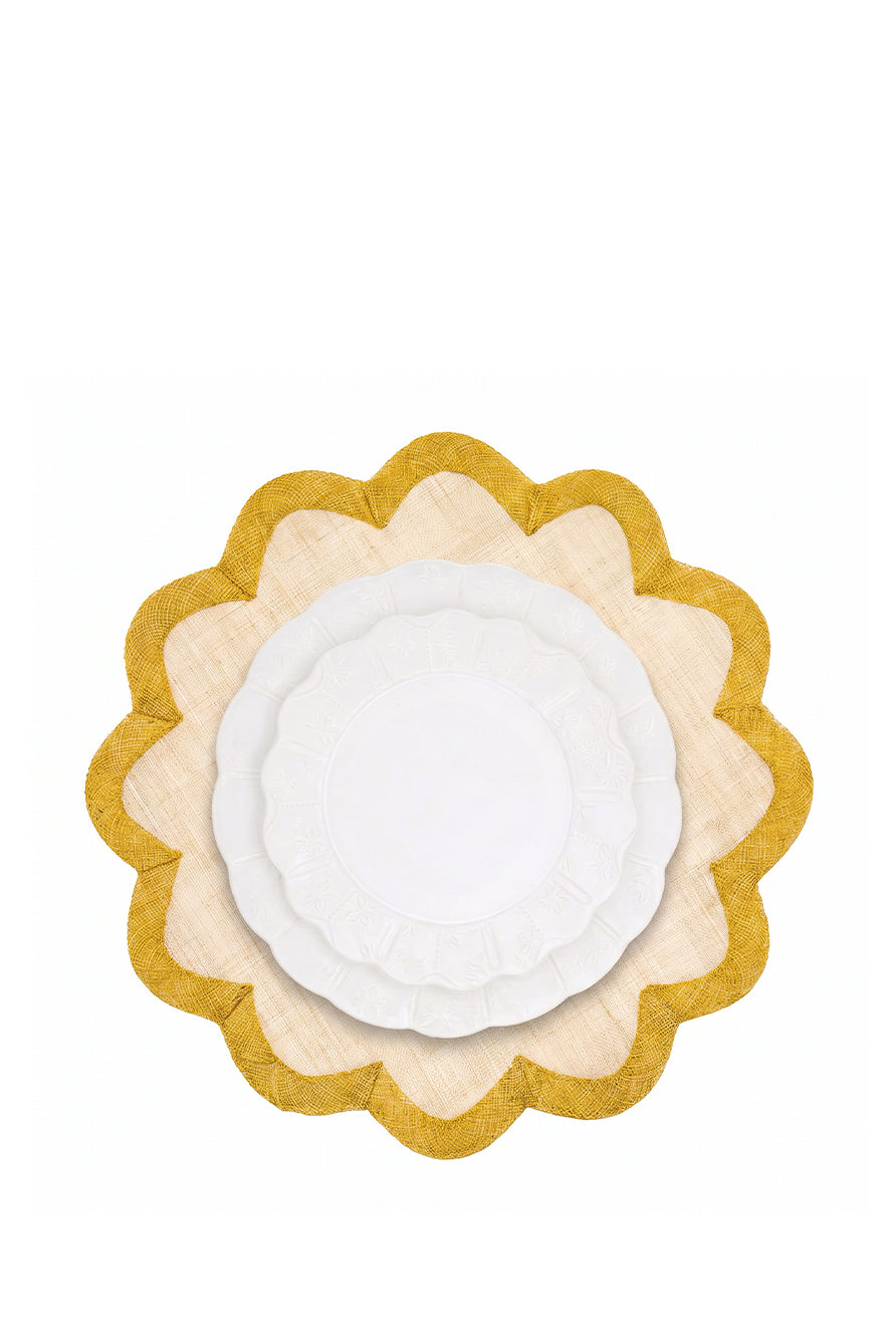 Scallop Border Sinamay Placemat in Yellow, 40cm