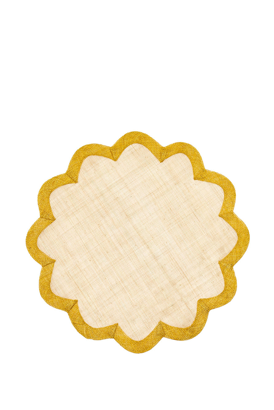 Scallop Border Sinamay Placemat in Yellow, 40cm