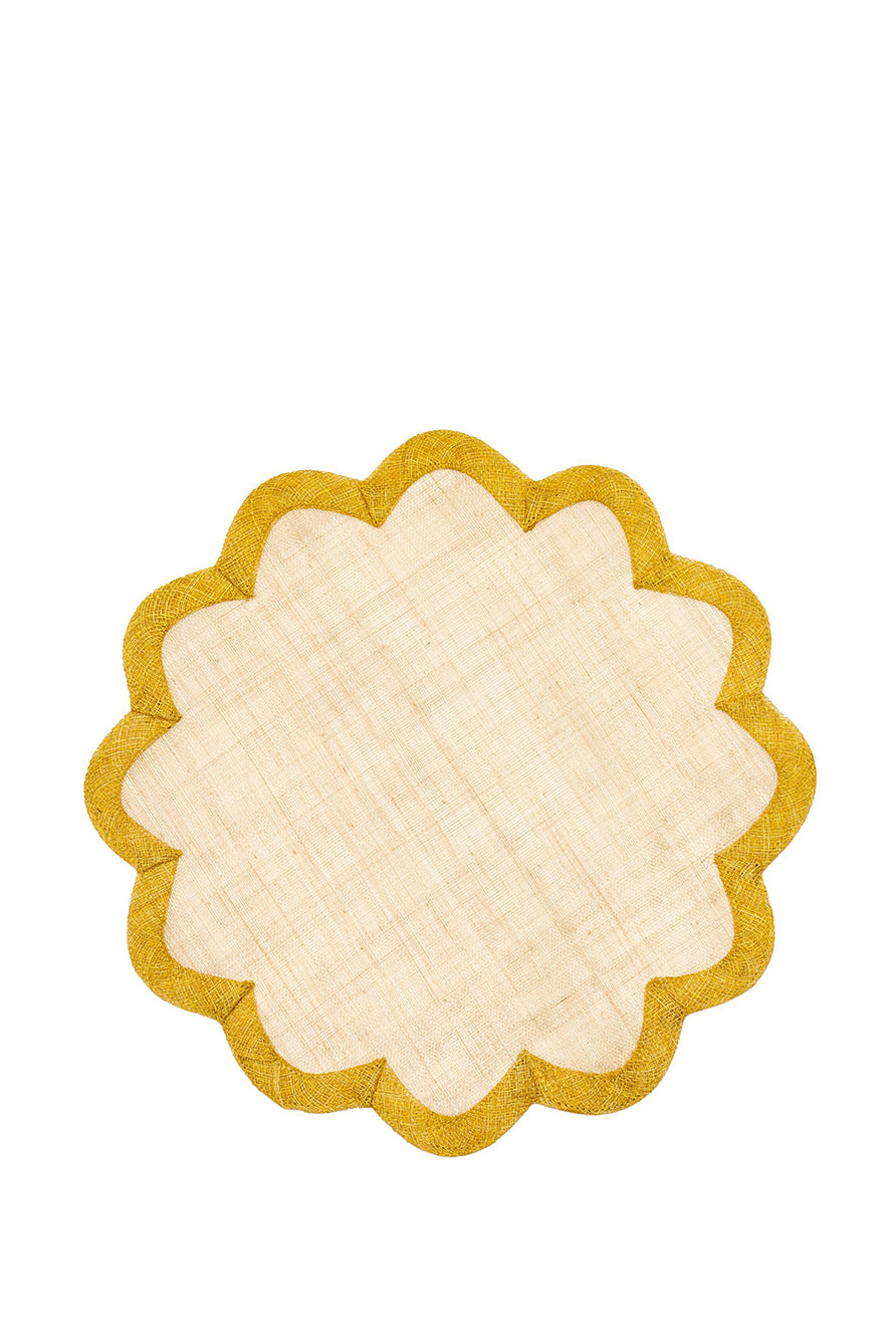 Scallop Border Sinamay Placemat in Natural and Lemon Yellow, 40cm