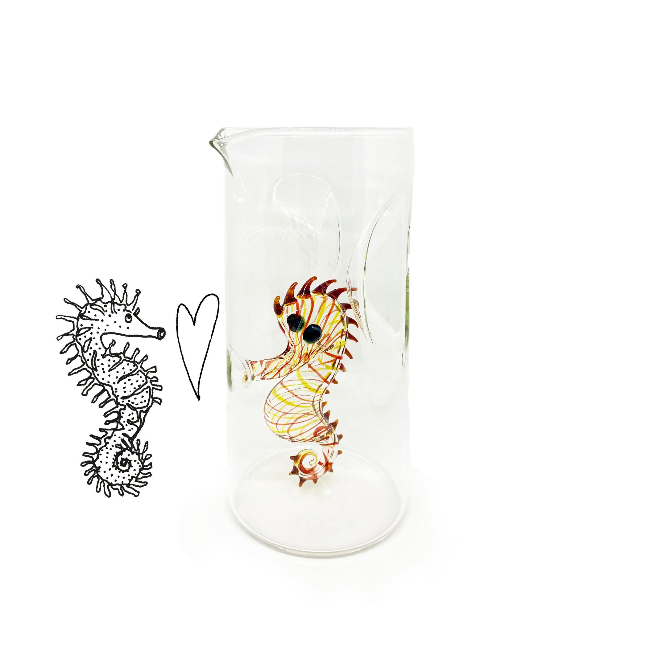 Handblown Glass Seahorse Carafe, 24.5cm