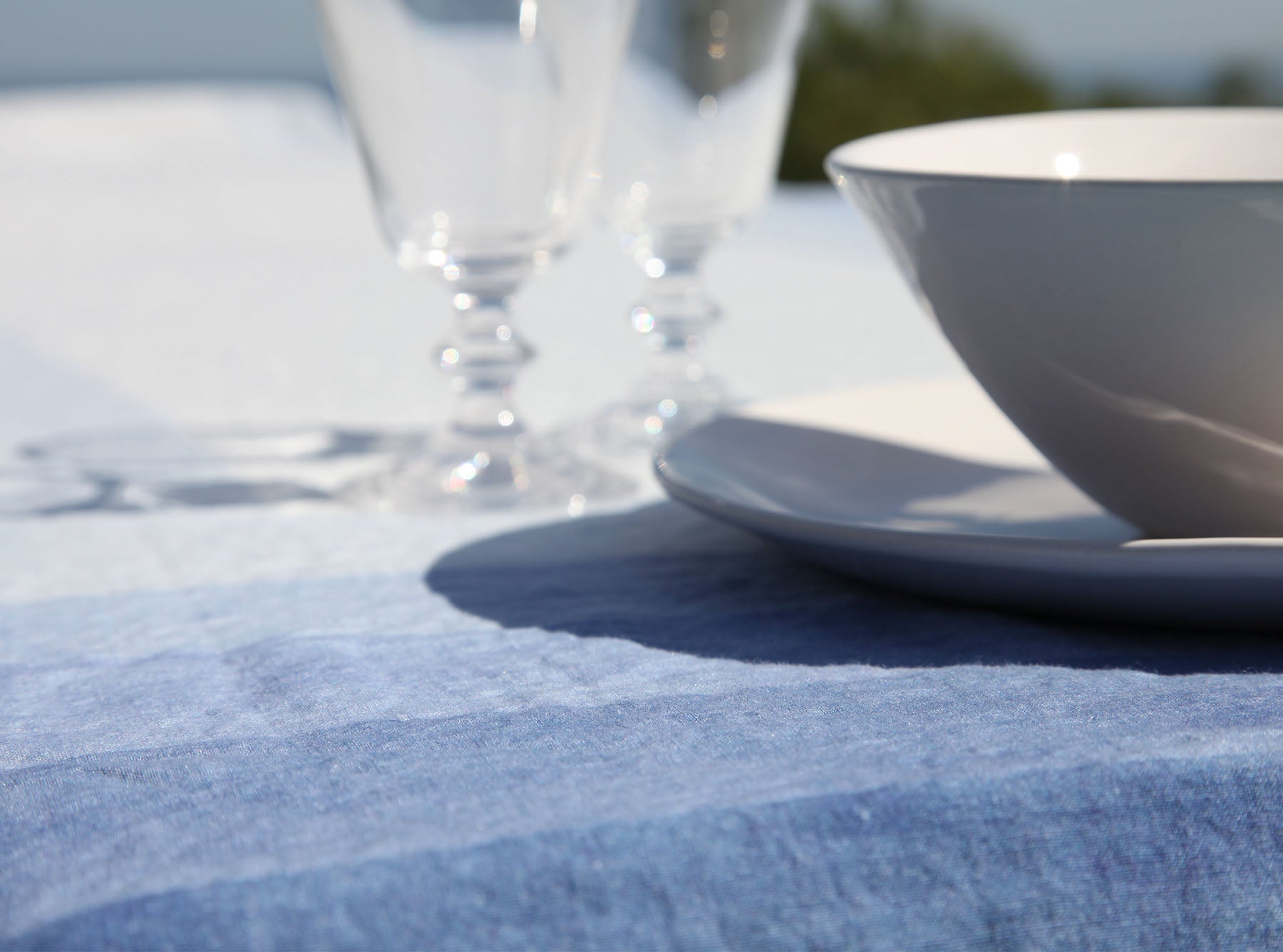 'Shades Of Blue' Striped Linen Tablecloth