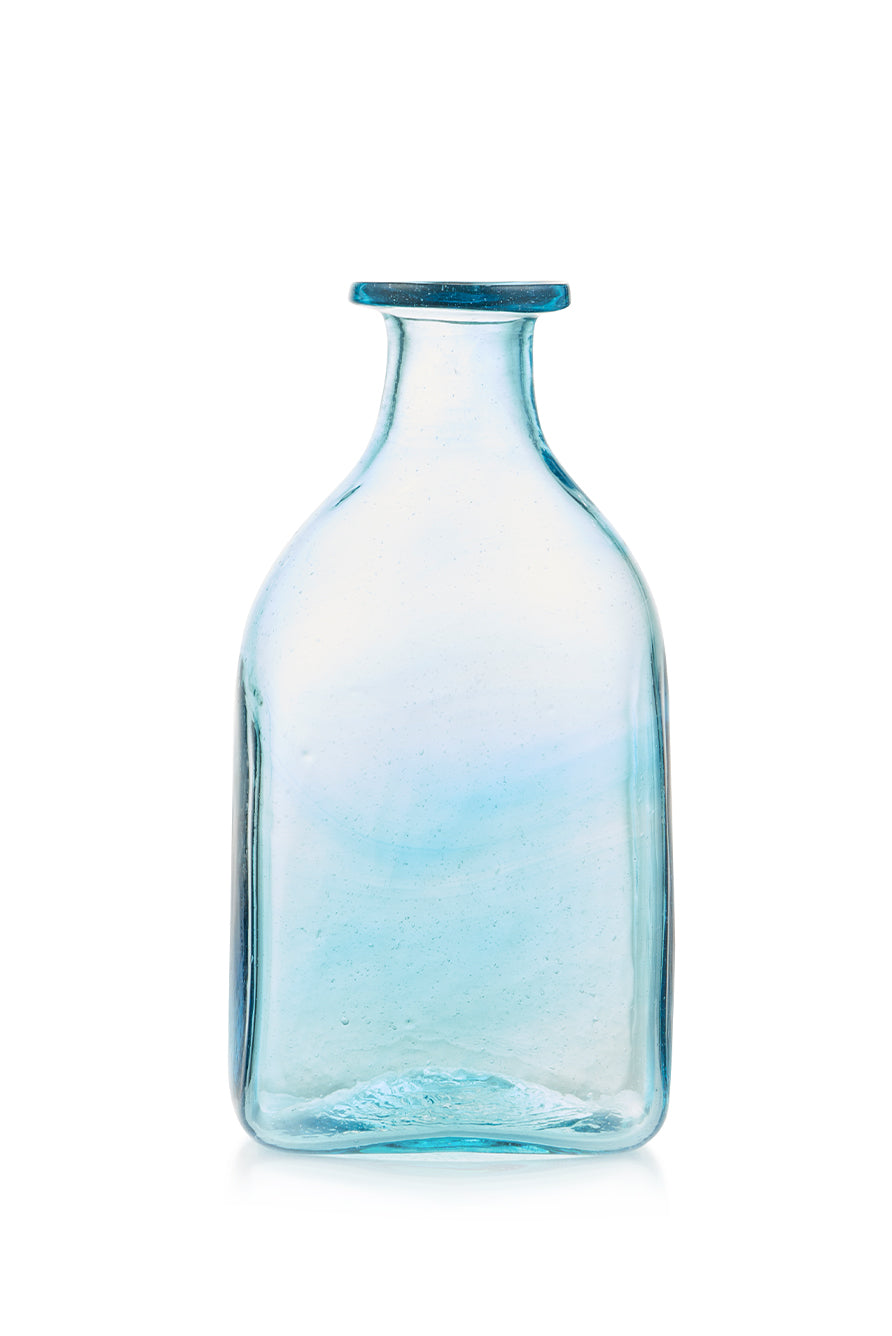 Handblown Large Glass Square Carafe in Turquoise, 25cm