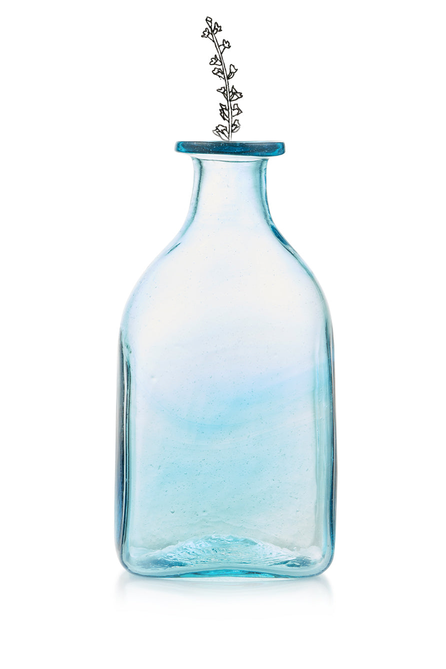 Handblown Large Glass Square Carafe in Turquoise, 25cm