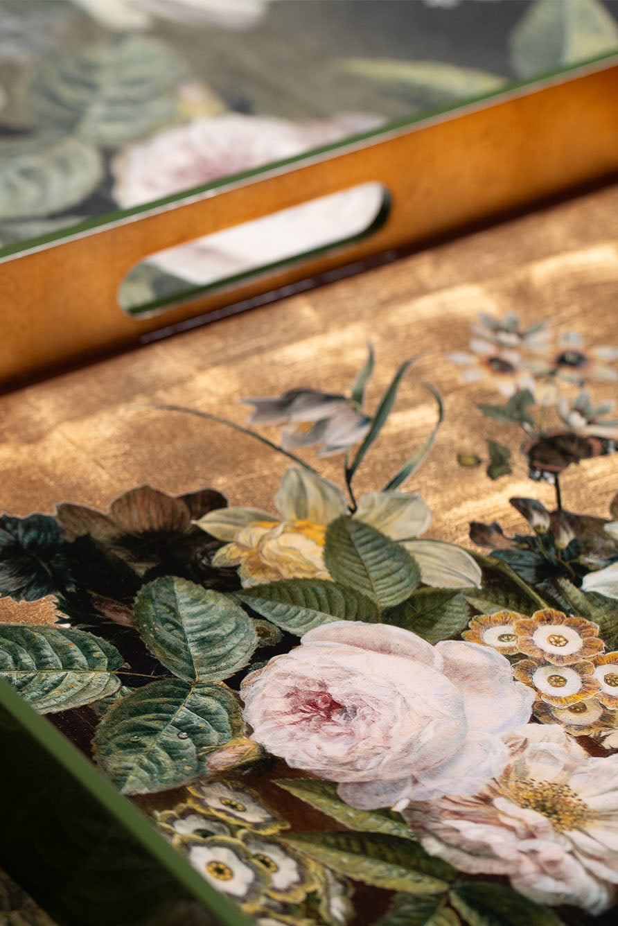 Gold Leaf 'Still Life 1815' Rectangular Lacquered Tray, 50cm x 40cm