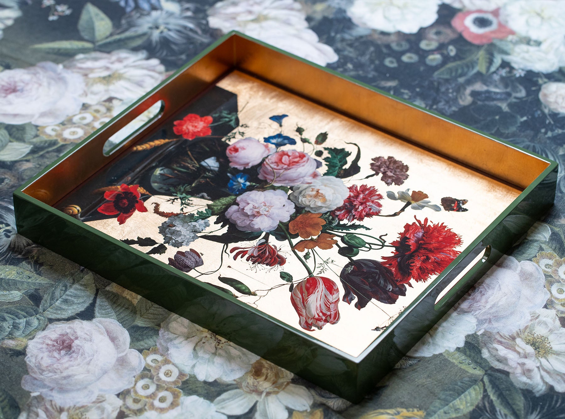 Gold Leaf 'Still Life 1815' Rectangular Lacquered Tray, 40cm x 23cm