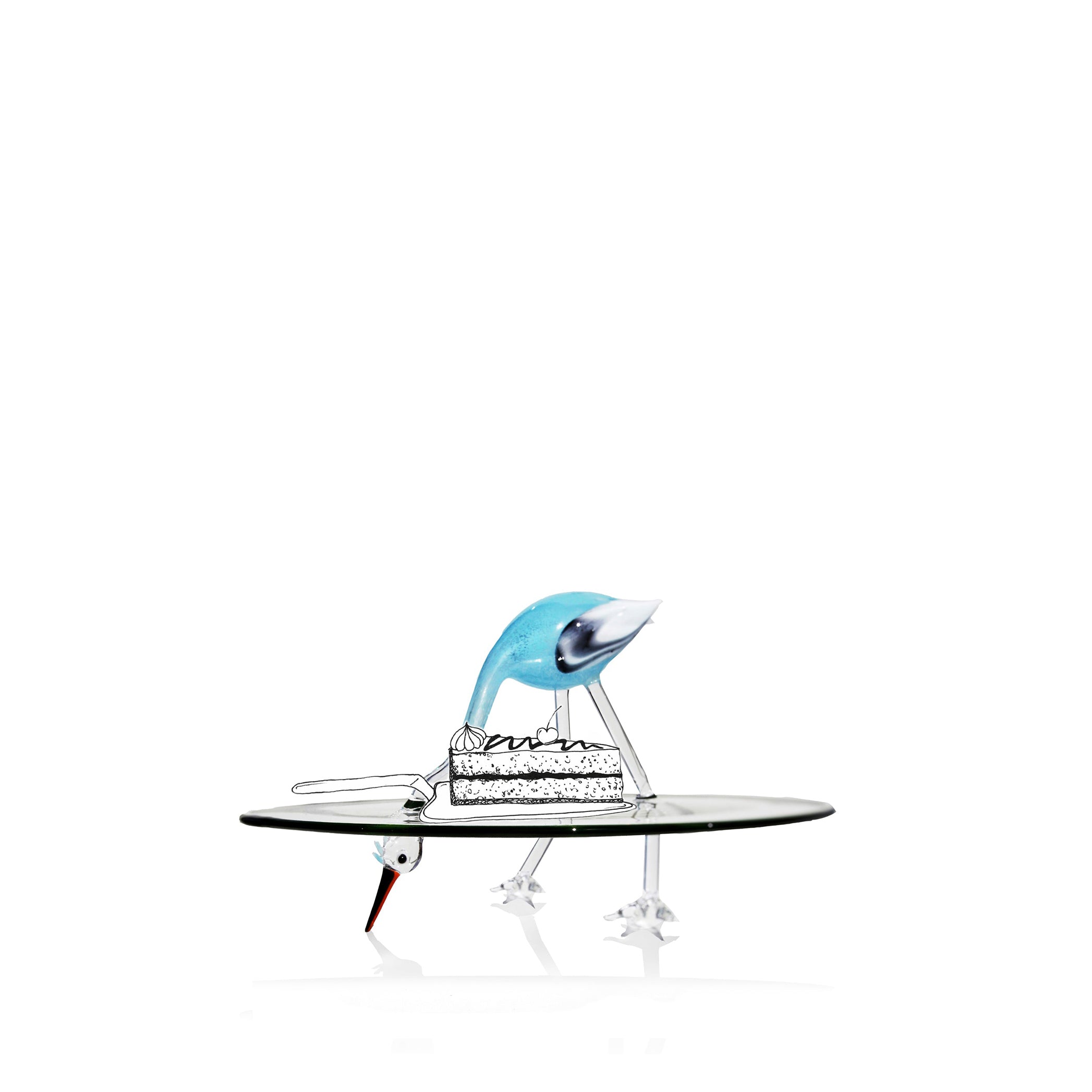 Handblown Glass Stork Cake Stand, 30cm
