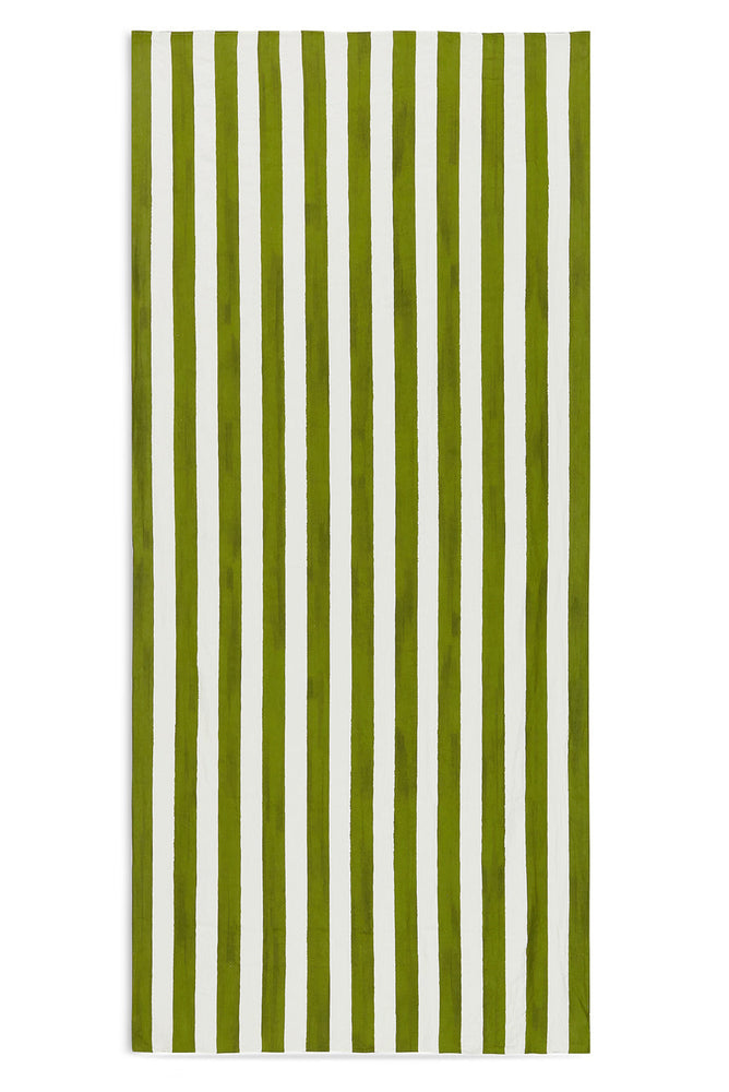 'Stripe' Linen Tablecloth in White & Green
