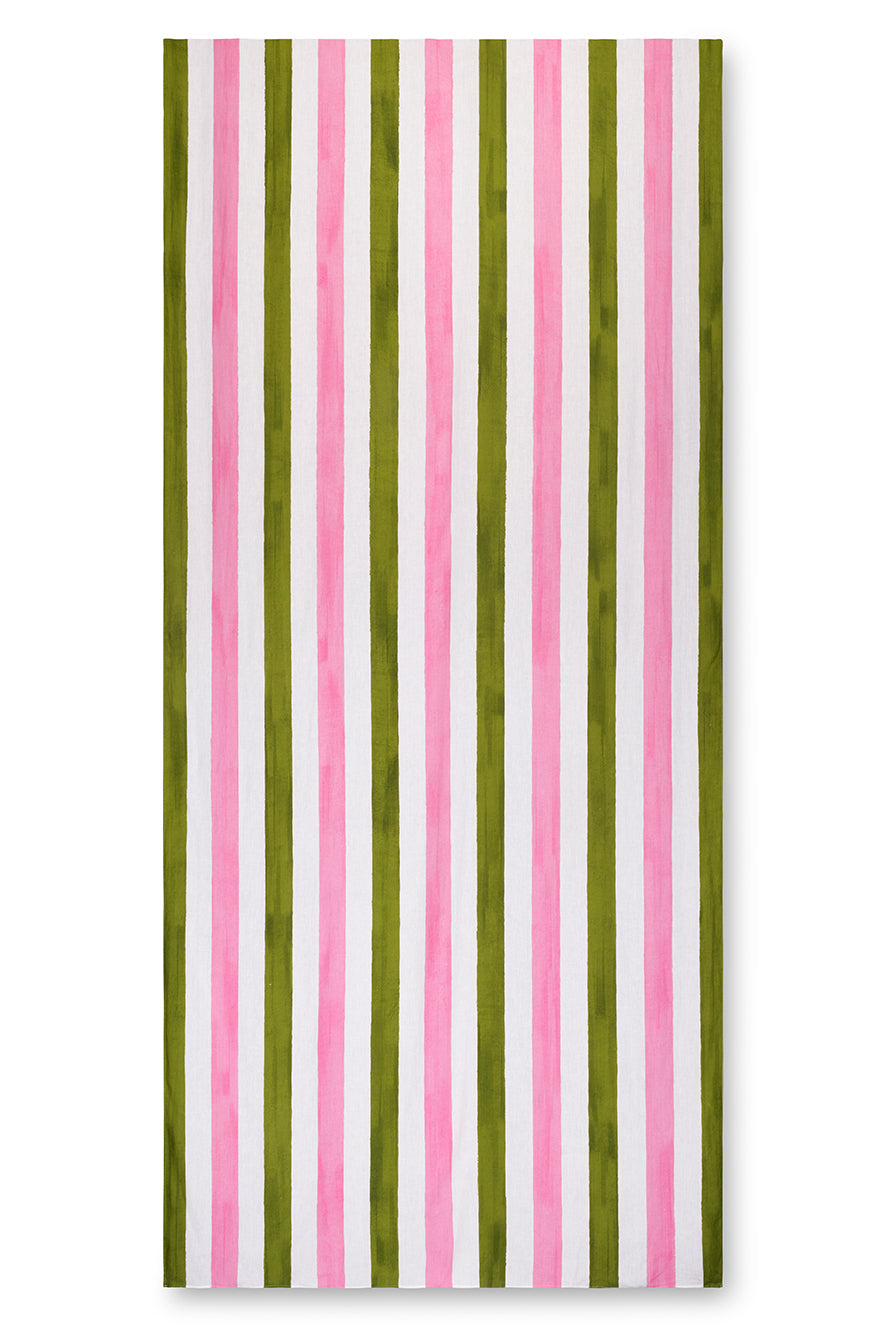 'Stripe' Linen Tablecloth in Rose Pink & Avocado Green